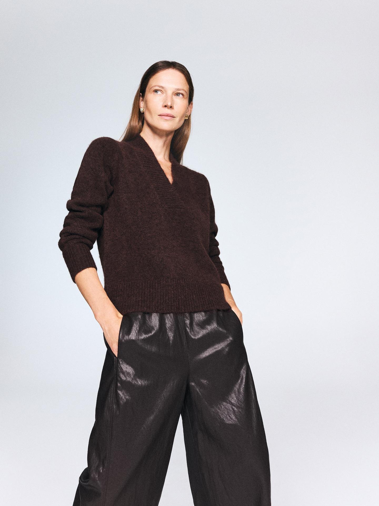 Brown Faux Leather Trousers, Brown, large image number 3
