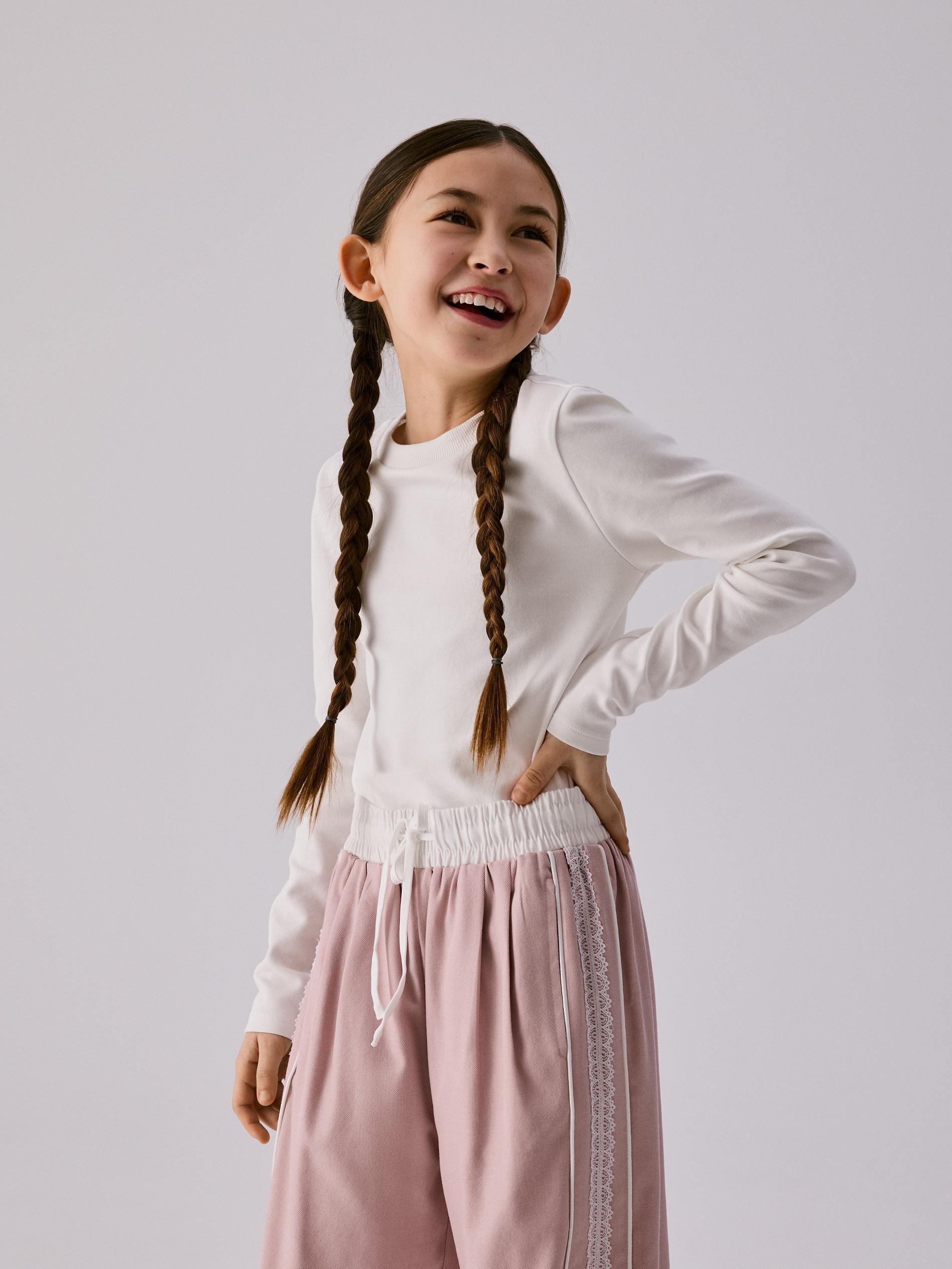 Cream Plain Long Sleeve T-Shirt, Ivory, large image number 1