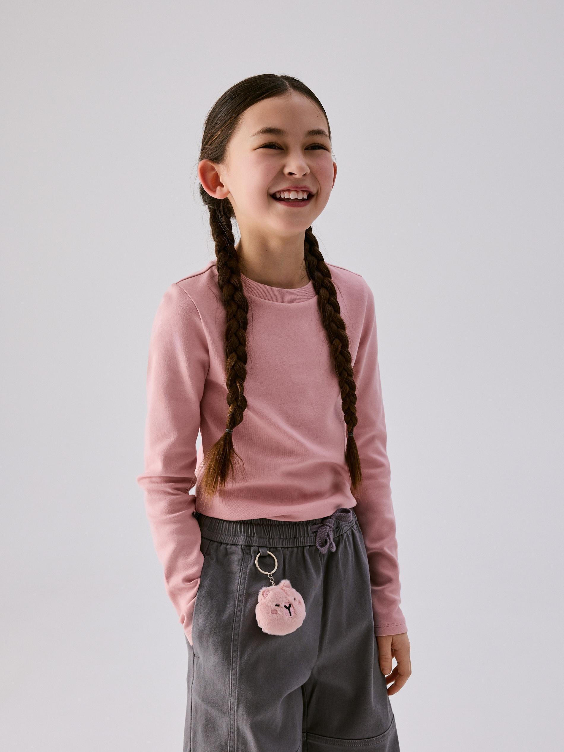 Pink Plain Long Sleeve T-Shirt, Pink, medium