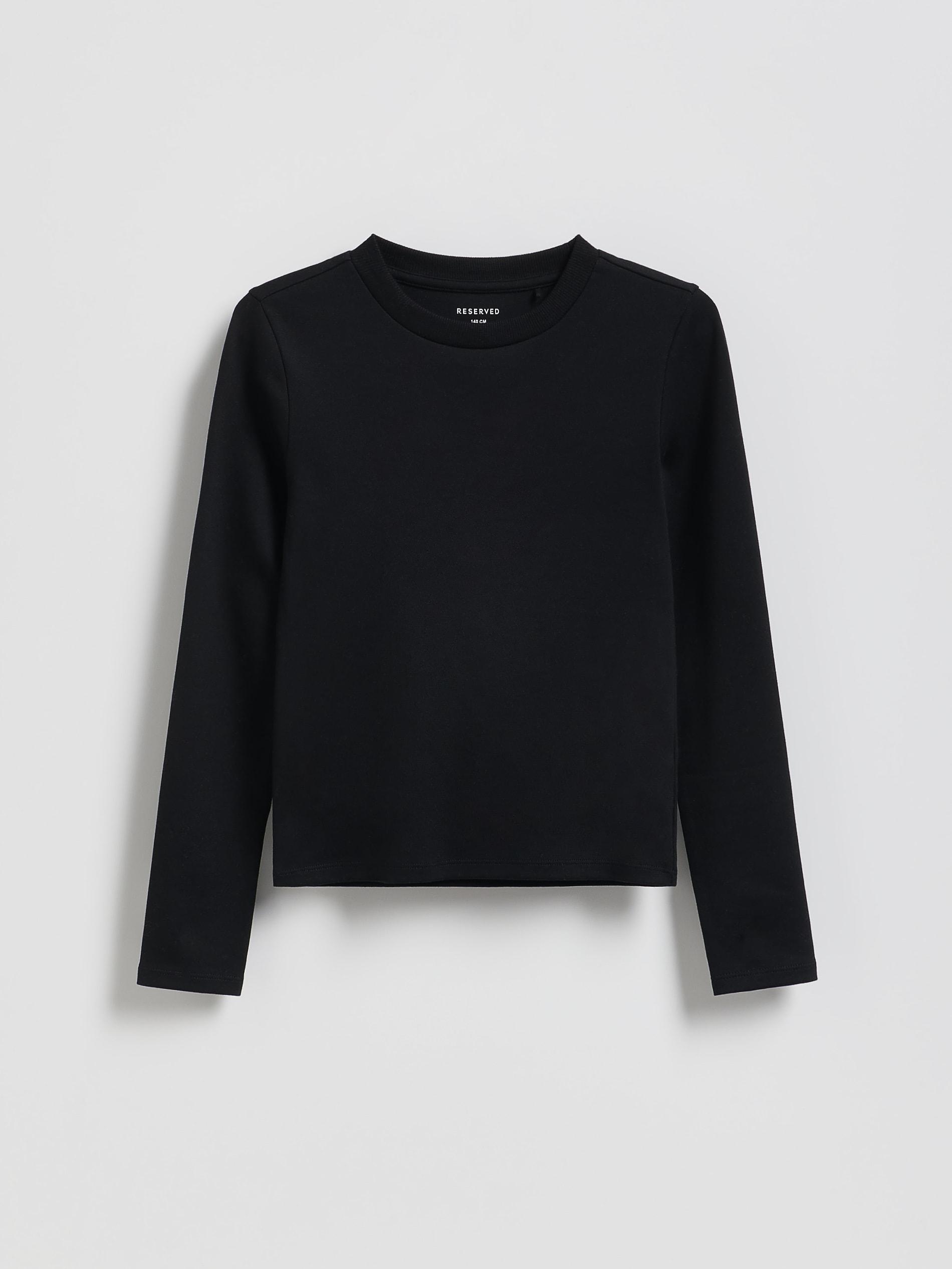 Black Plain Long Sleeve T-Shirt, Black, medium