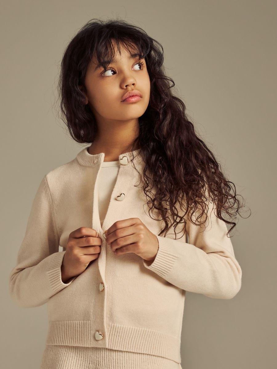 Beige Knit Cardigan, Ivory, large image number 1