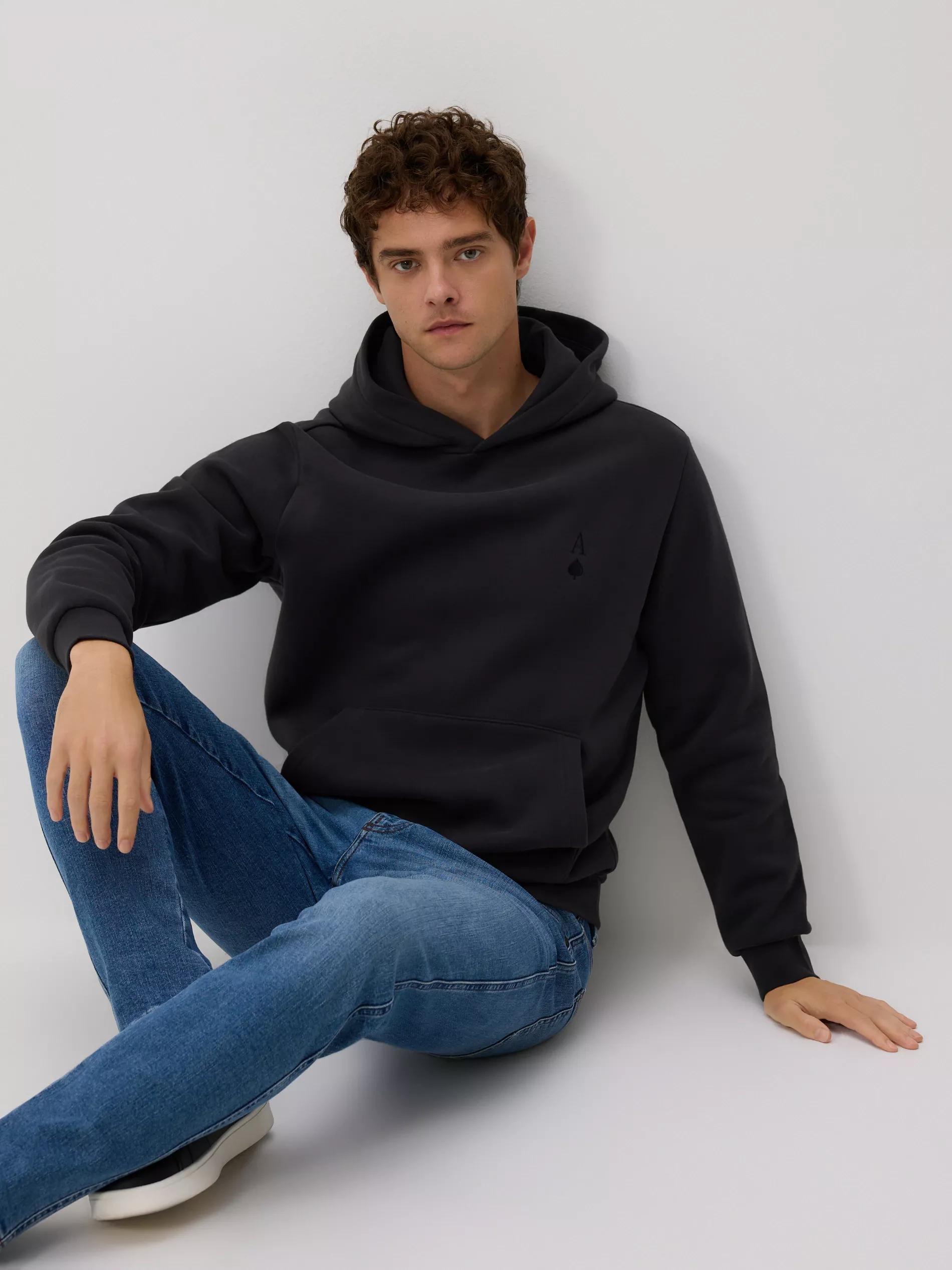 Grey Hoodie With Back Print, Grey, large image number 1