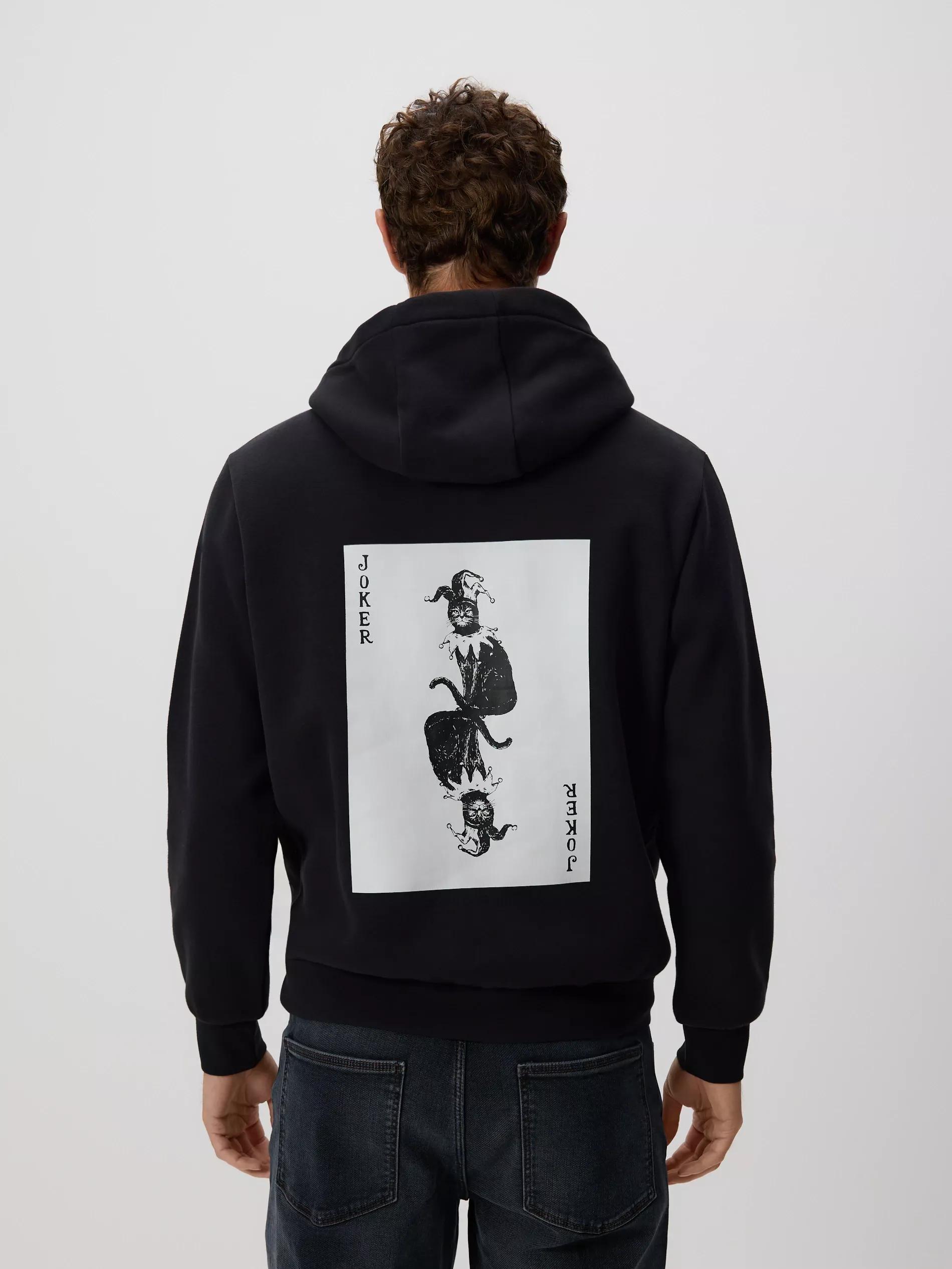 Black Hoodie With Back Print, Black, large image number 0