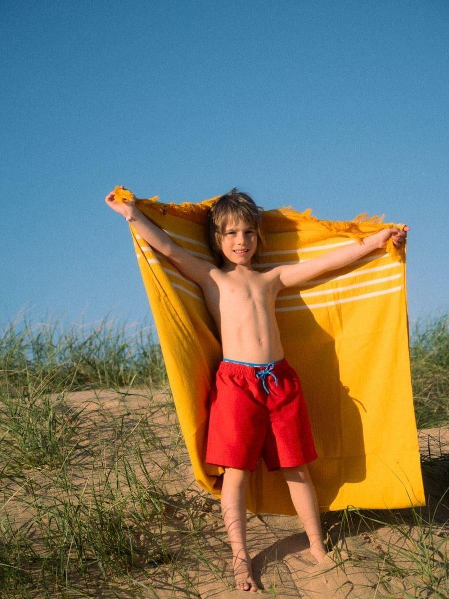 Red Elastic Waist Swimming Shorts, Kids Boys, , large image number 2