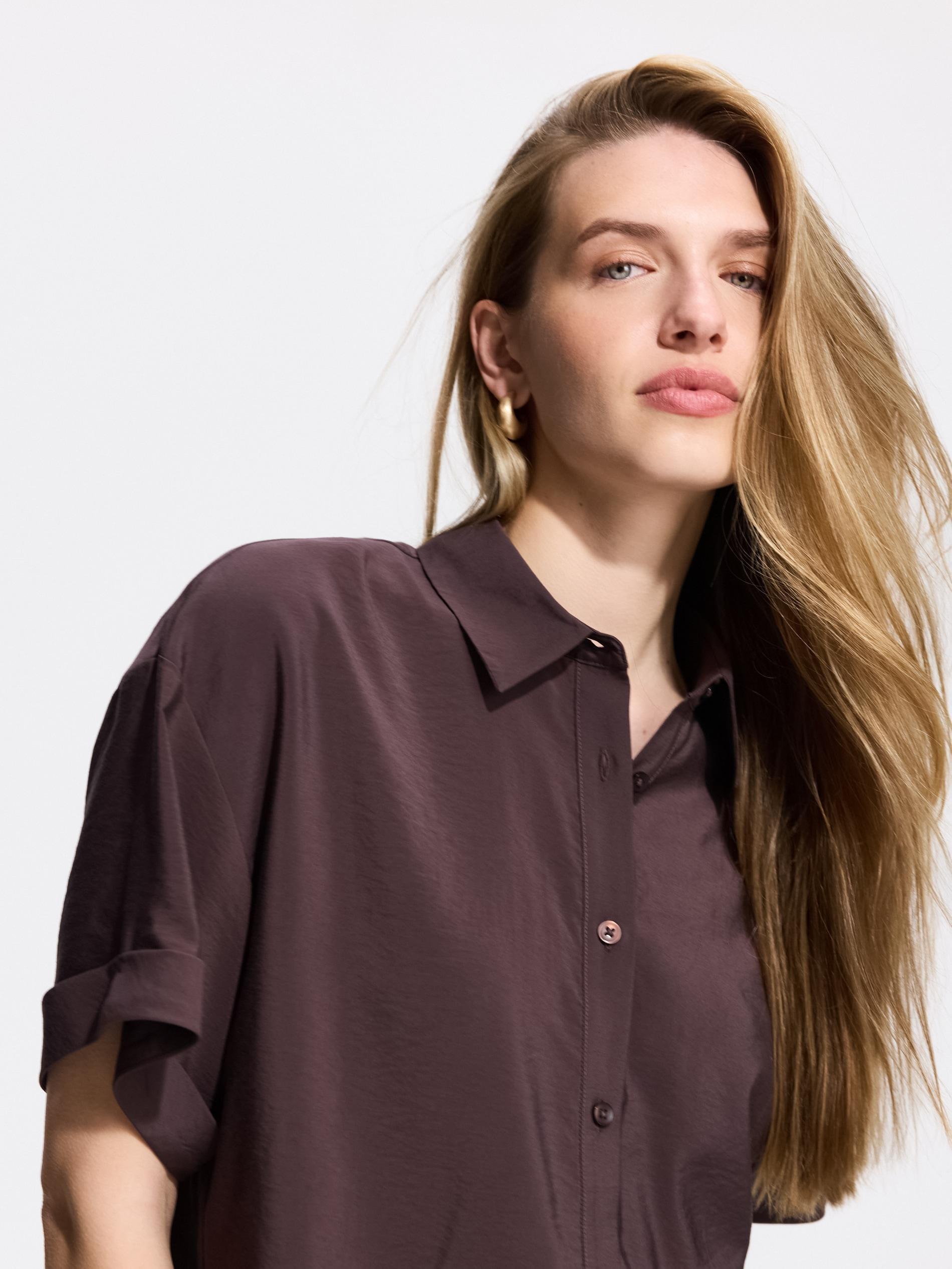 Brown Viscose Rich Shirt, Brown, medium