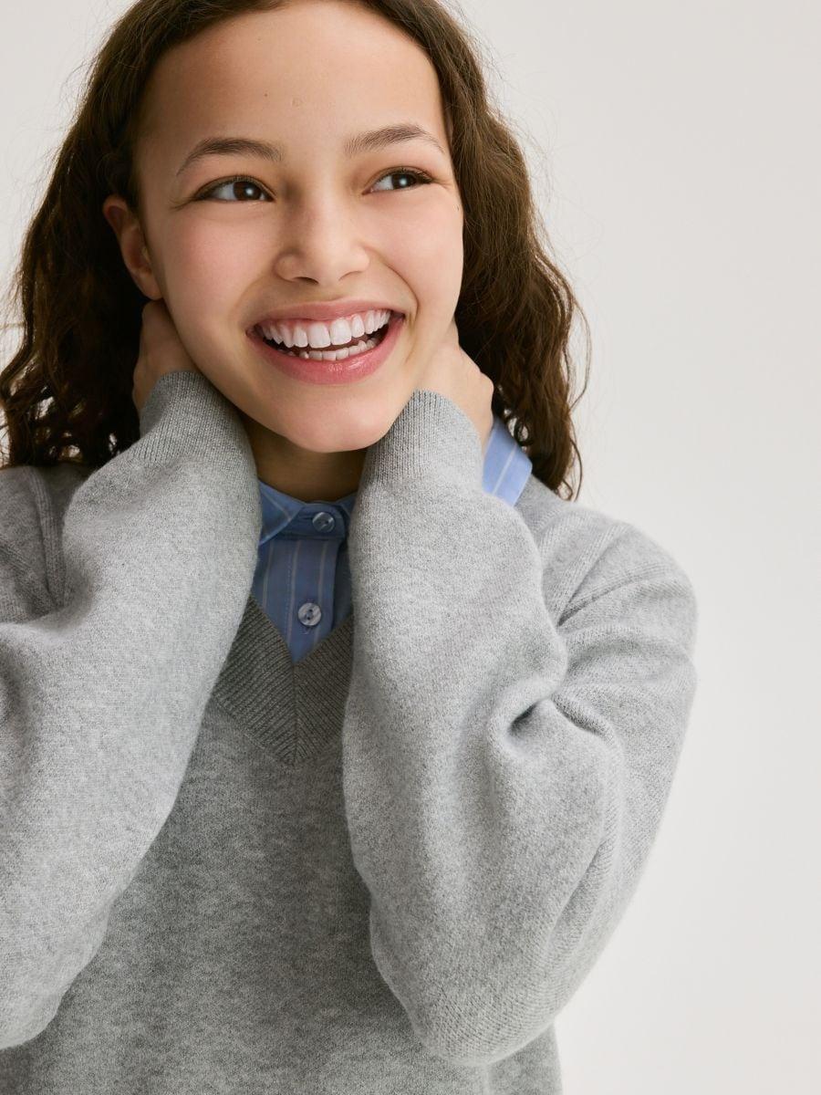 Grey Jumper With Shirt Details, Light grey, large image number 0