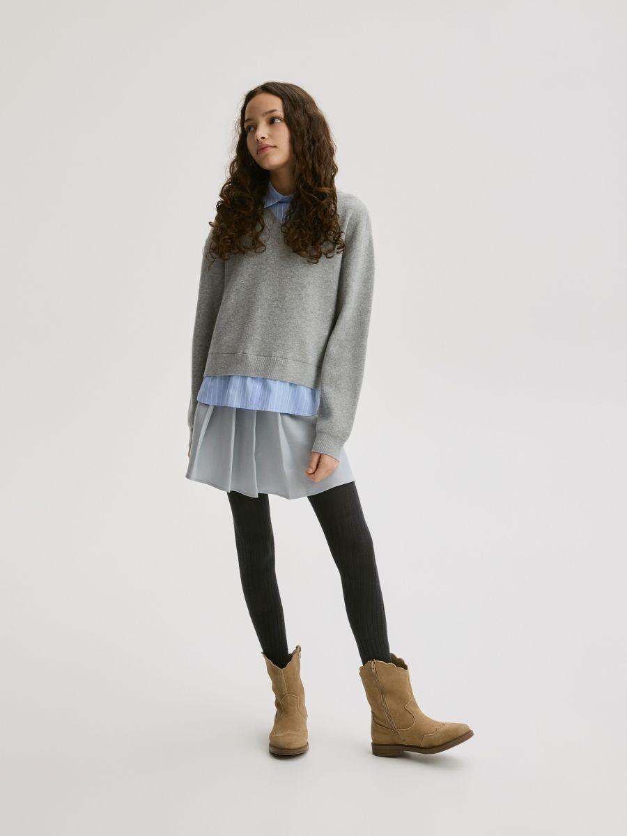 Grey Jumper With Shirt Details, Light grey, large image number 1