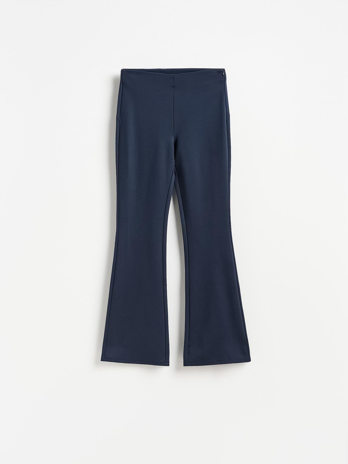 Blue Viscose Blend Flare Trousers, Navy, large image number 0