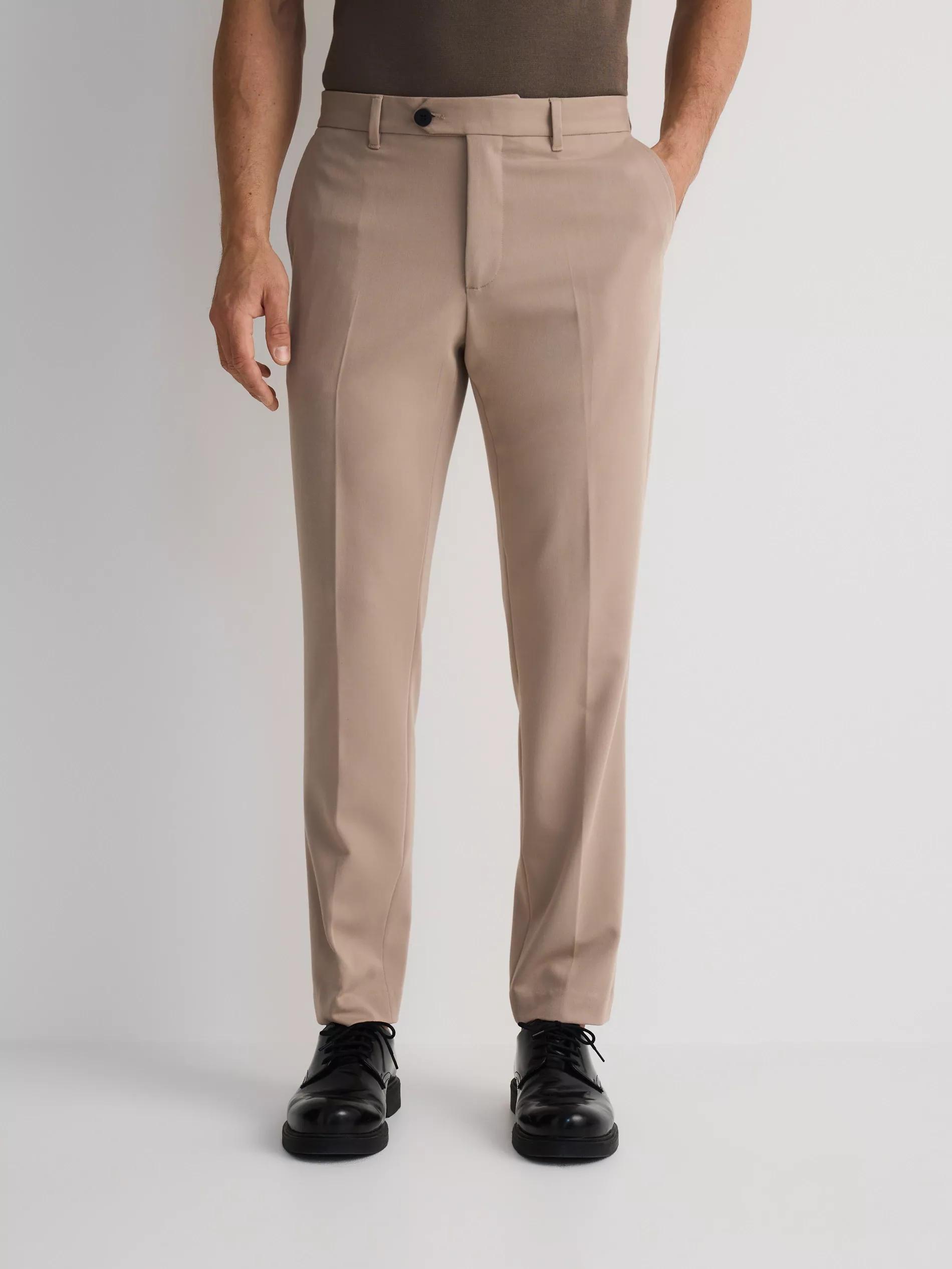 Beige Slim Striped Chinos, , large image number 0