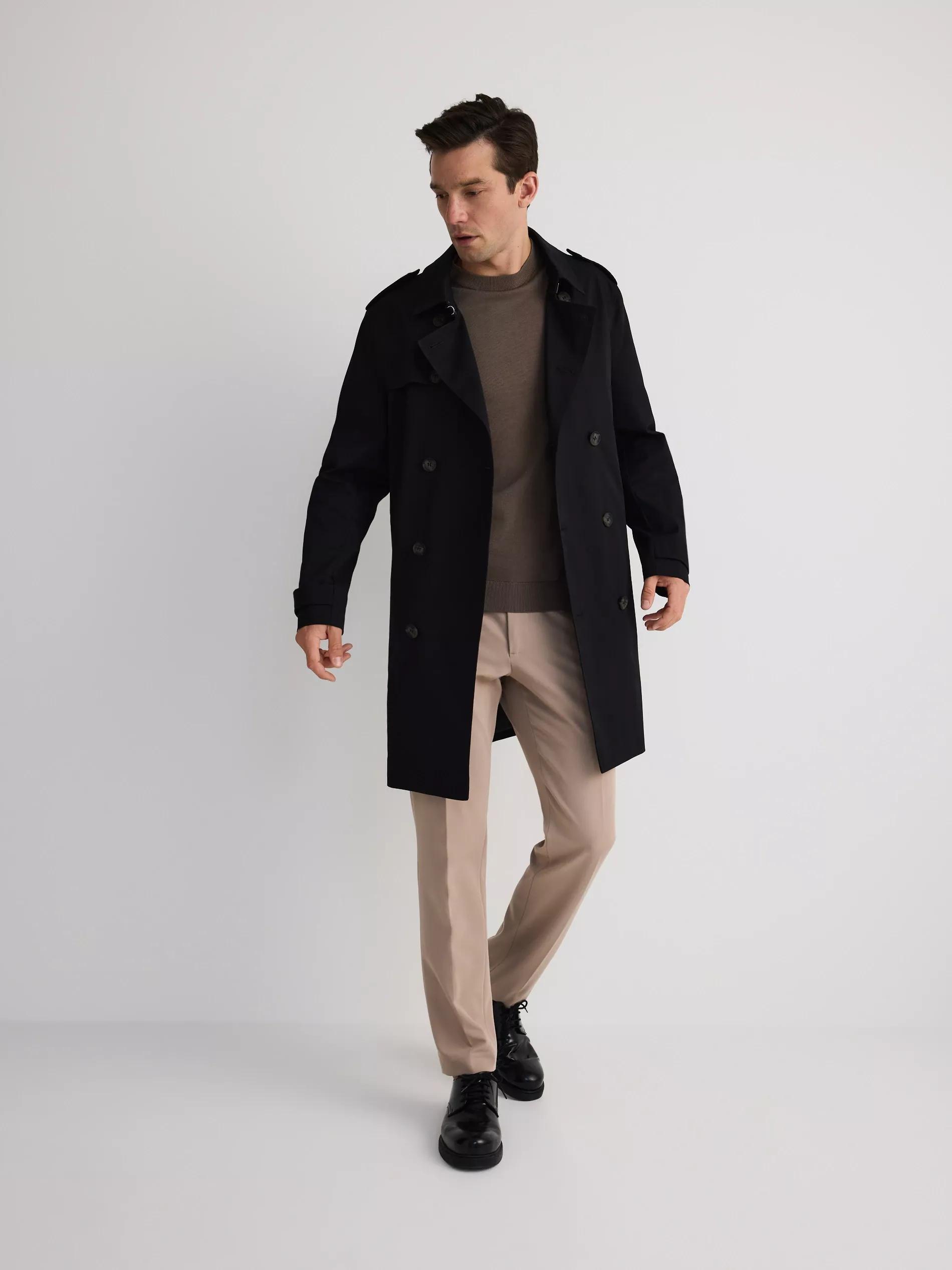 Beige Slim Striped Chinos, , large image number 1