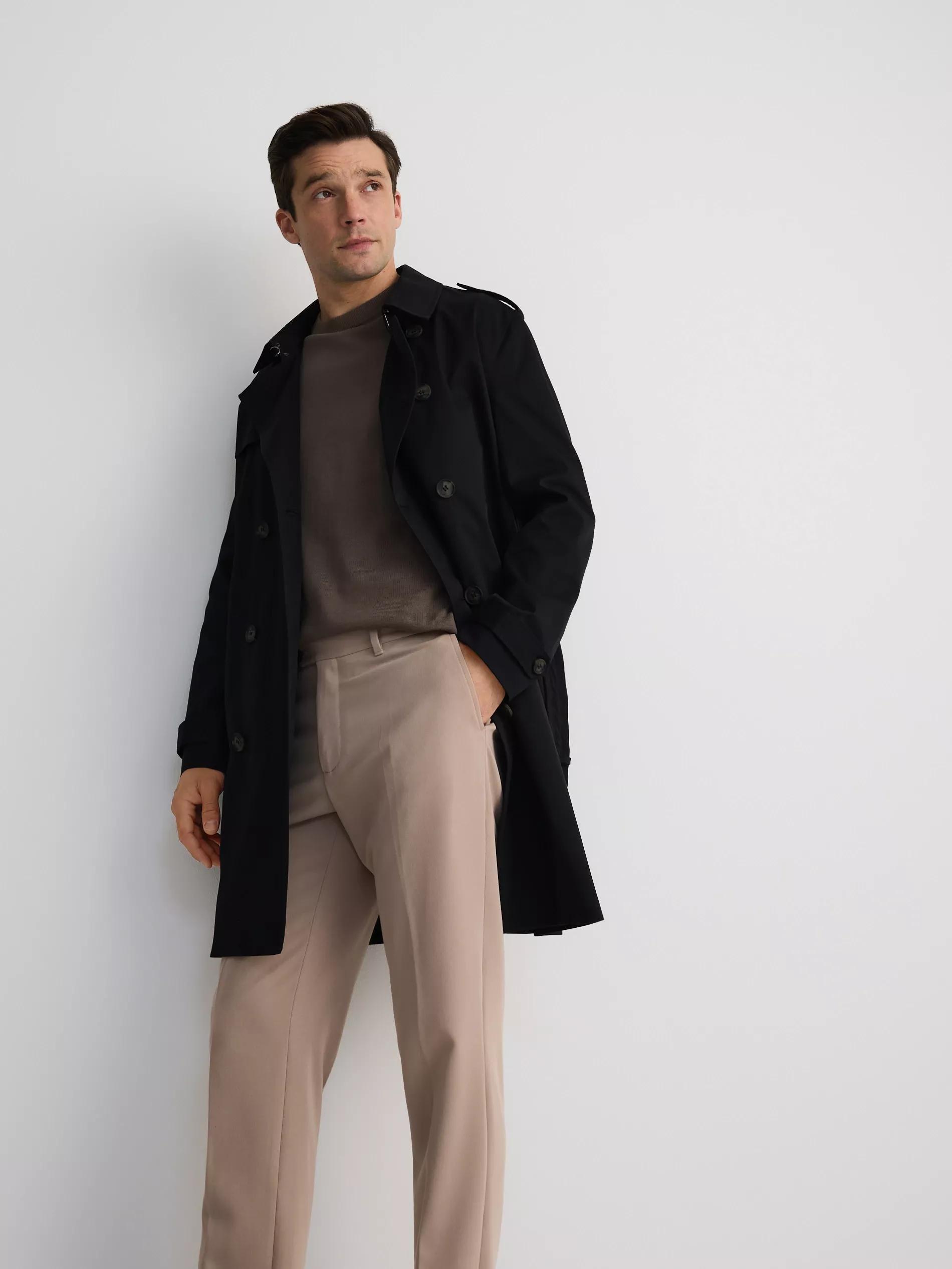 Beige Slim Striped Chinos, , large image number 3