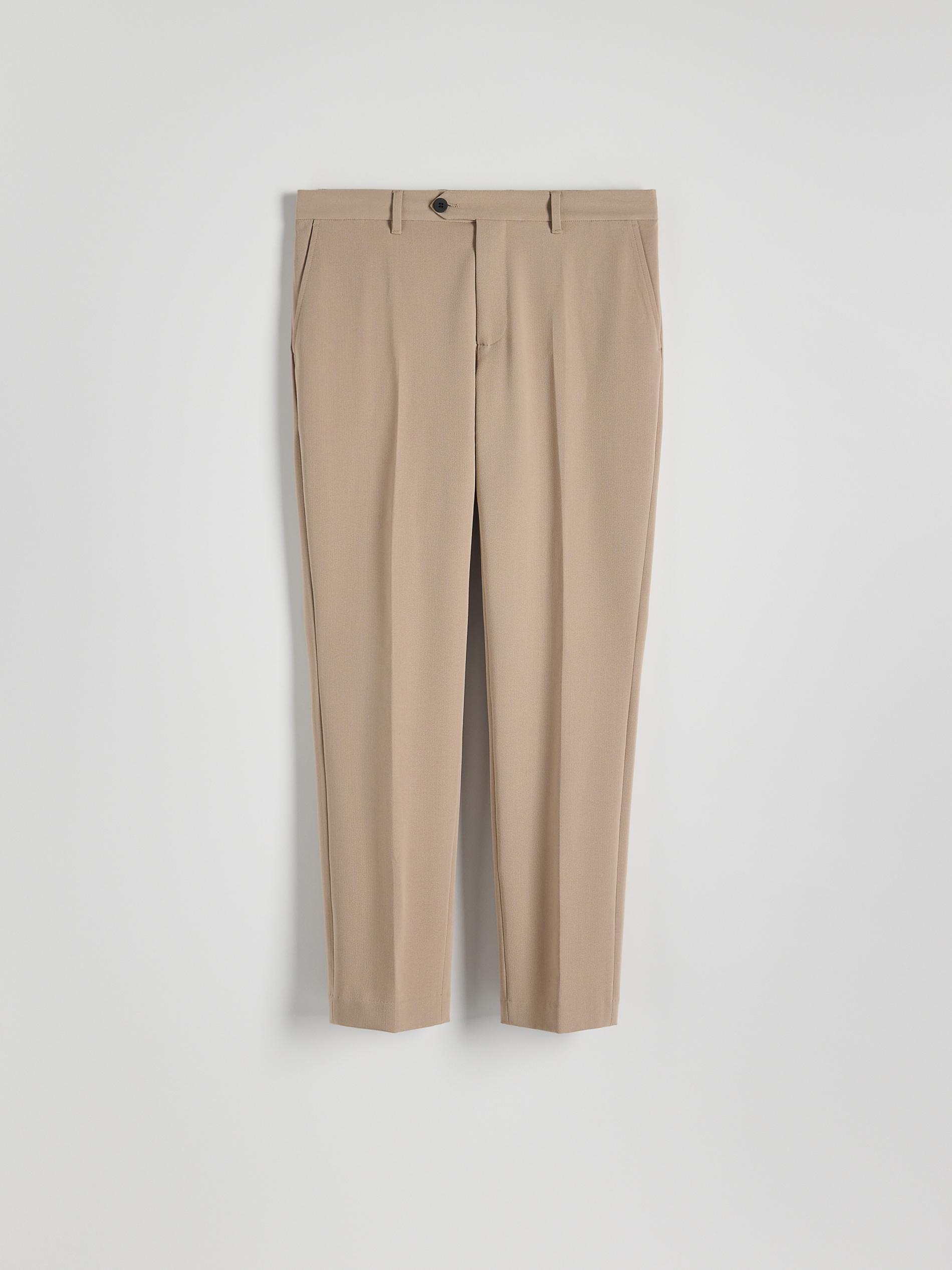 Beige Slim Striped Chinos, , large image number 4