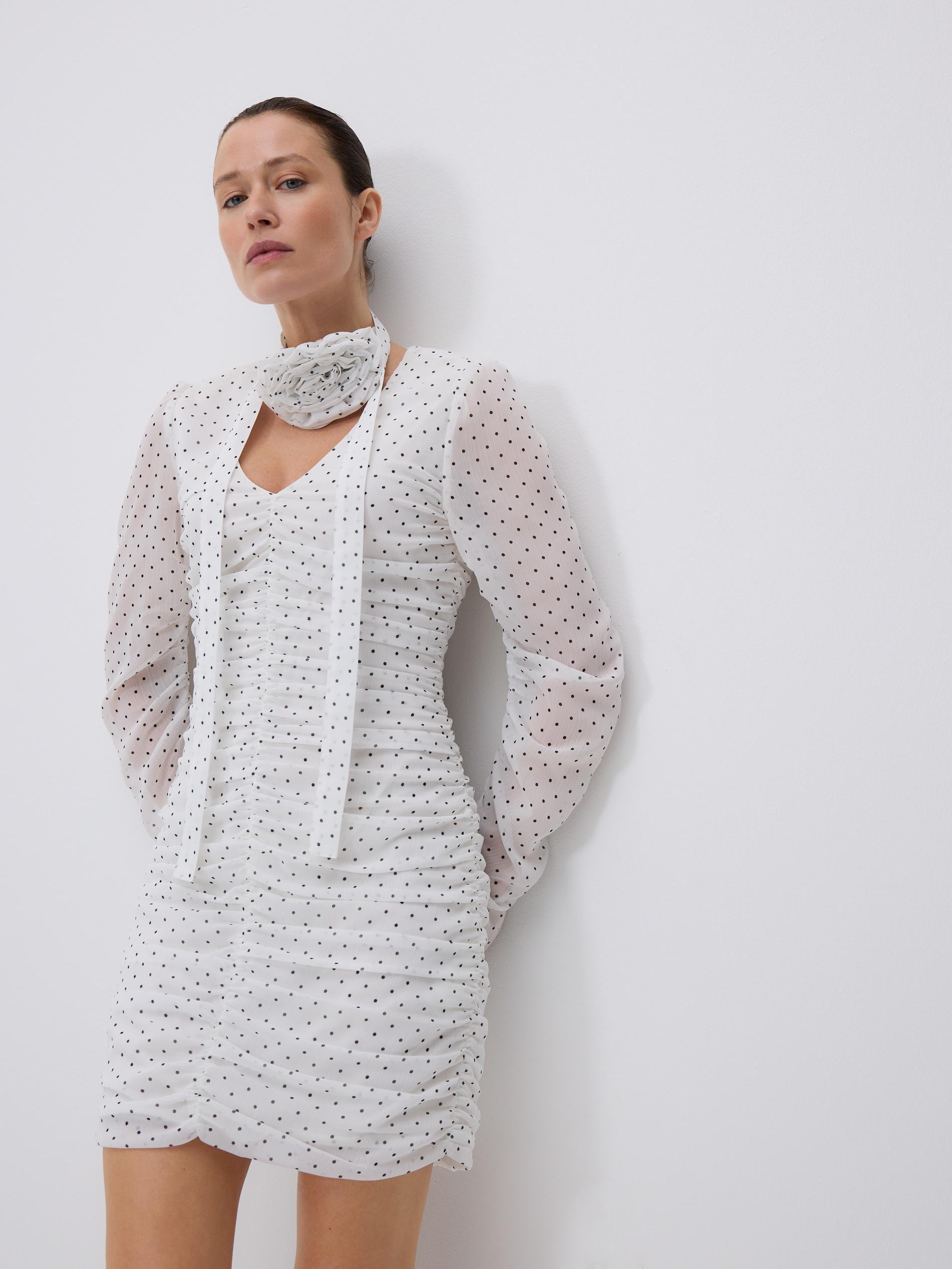 Cream Mini Dress With Polka Dots, Ivory, large image number 0