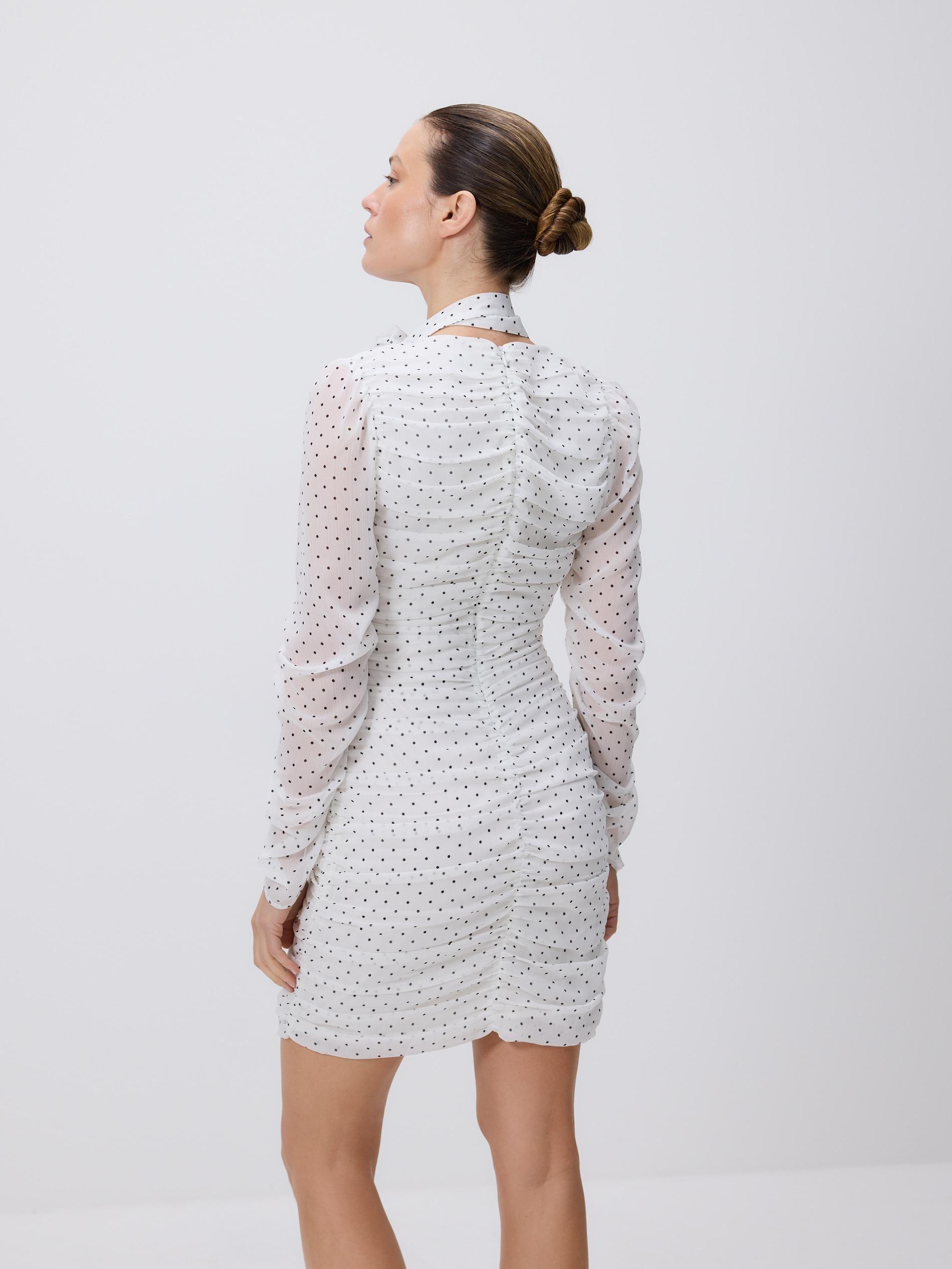 Cream Mini Dress With Polka Dots, Ivory, large image number 1