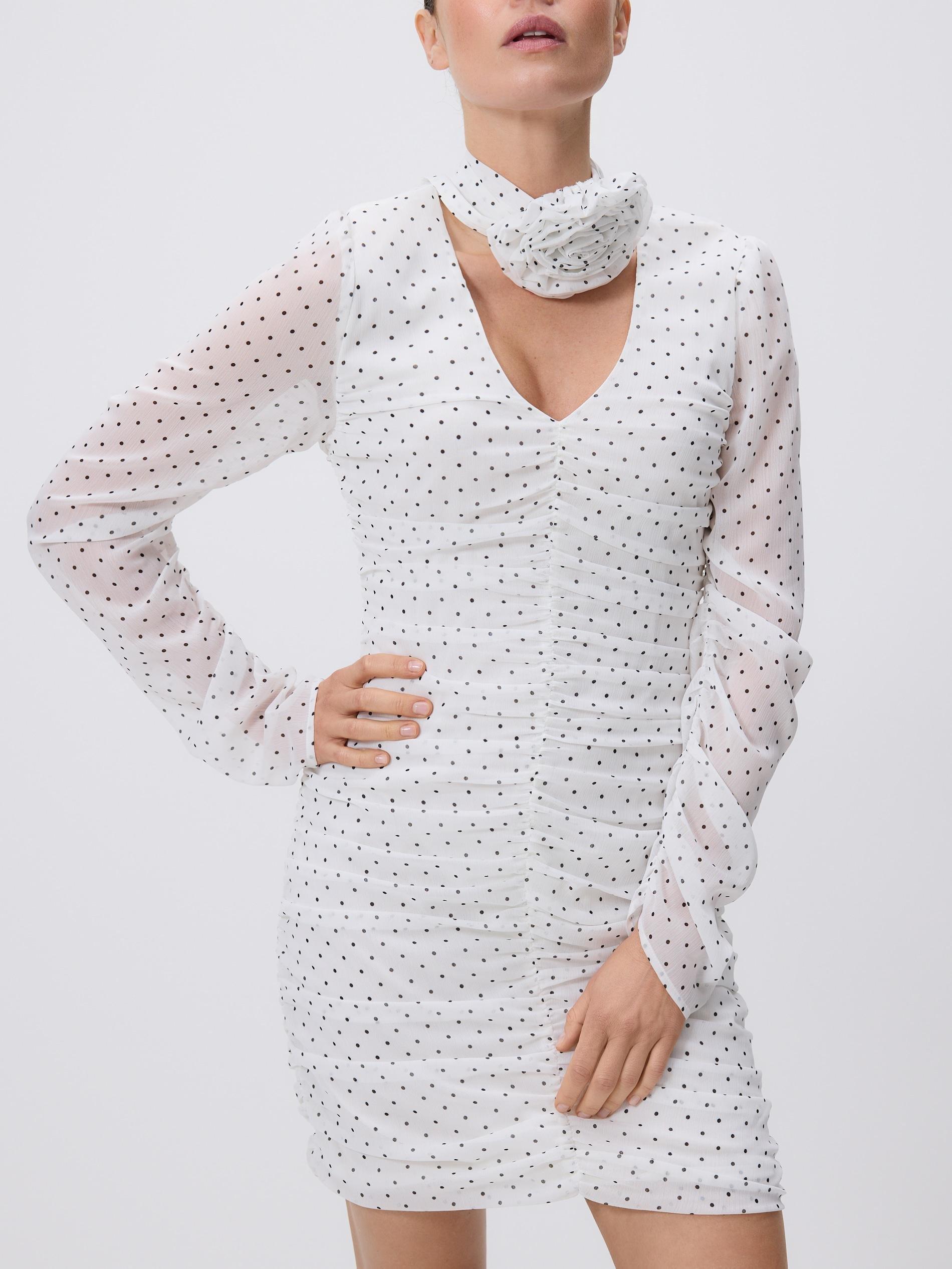 Cream Mini Dress With Polka Dots, Ivory, large image number 2