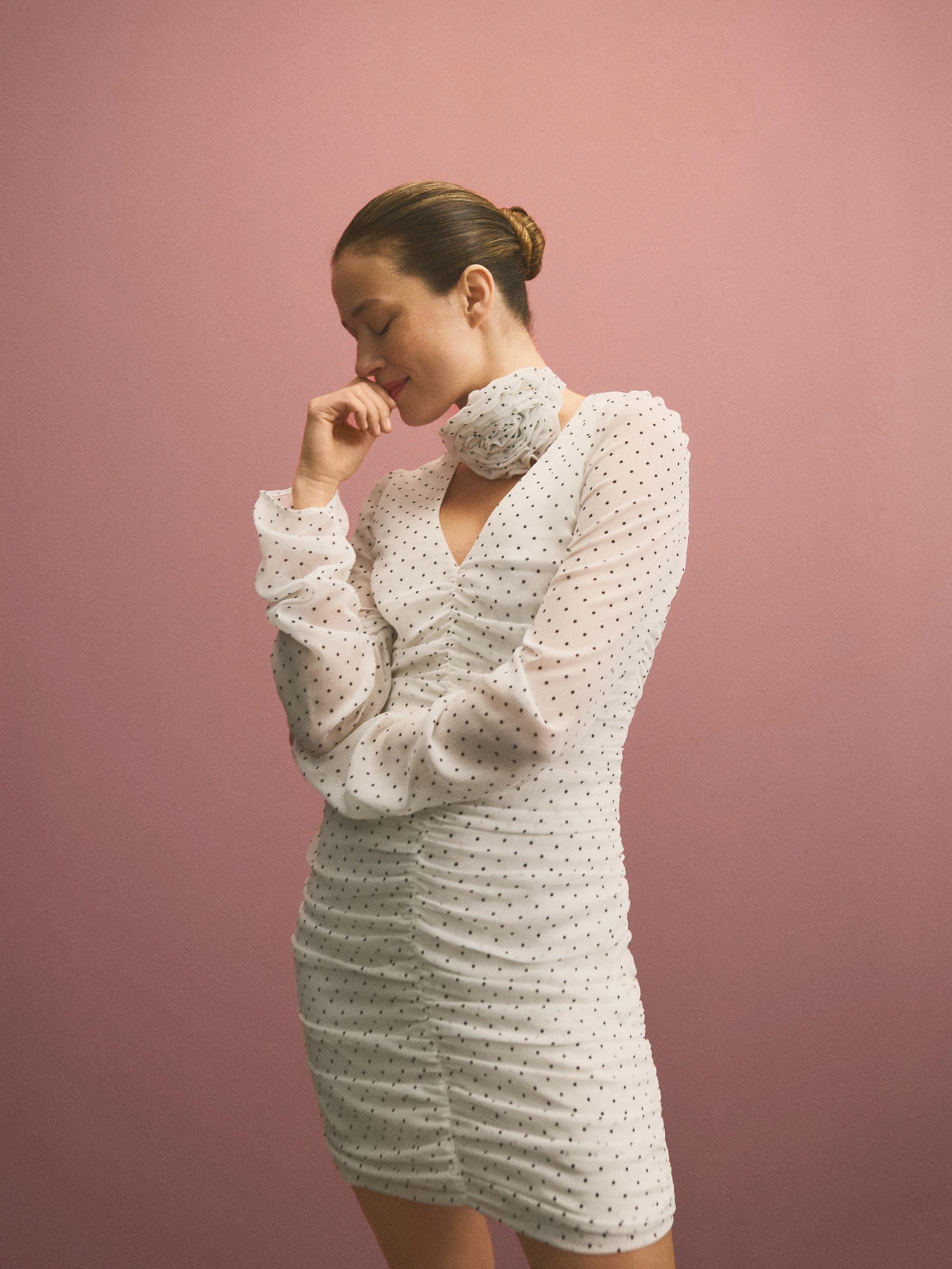 Cream Mini Dress With Polka Dots, Ivory, large image number 7