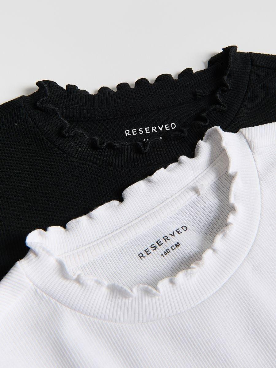 White Cotton Rib Knit Long Sleeve T-Shirt, White, large image number 1