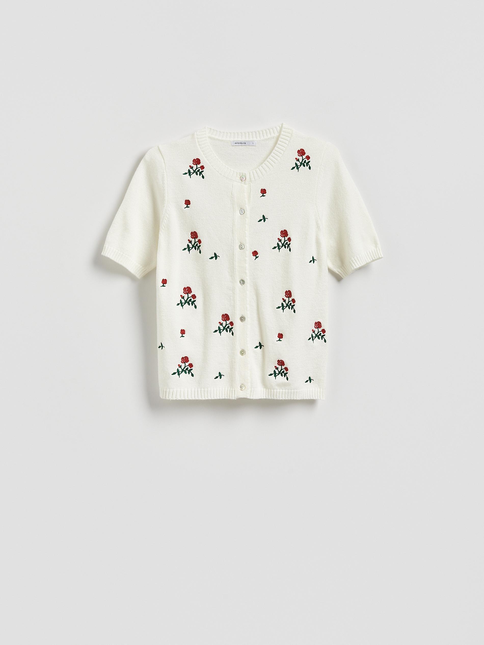 Cream Short Sleeve Cardigan, Ivory, large image number 1