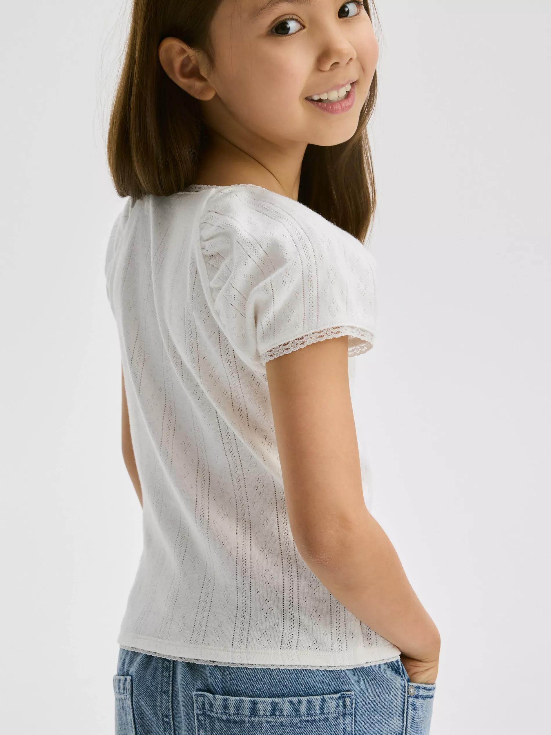 Cream Cotton Blouse, Kids Girls, , large image number 1