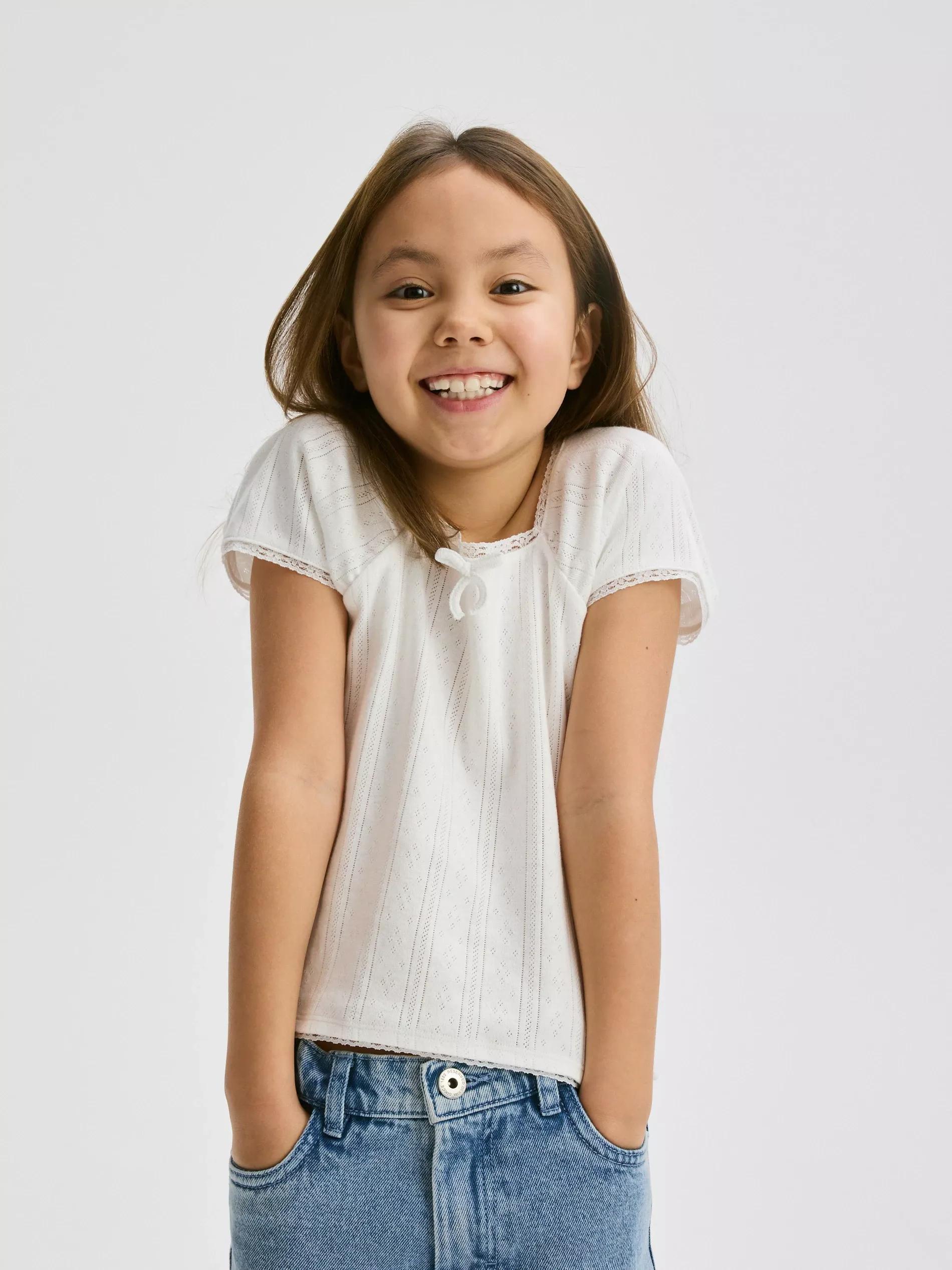 Cream Cotton Blouse, Kids Girls, , large image number 4