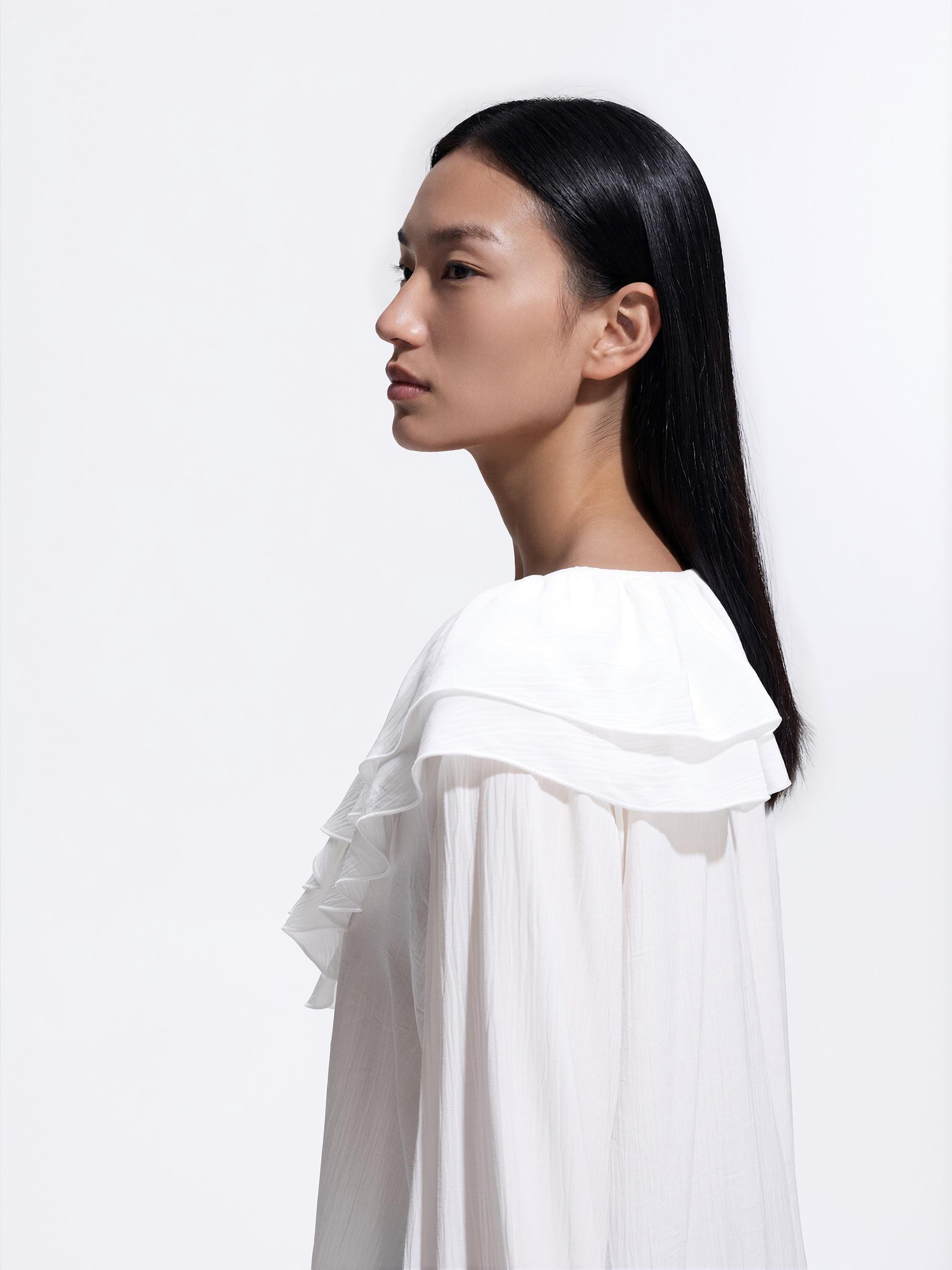 White Top With Frills, White, medium