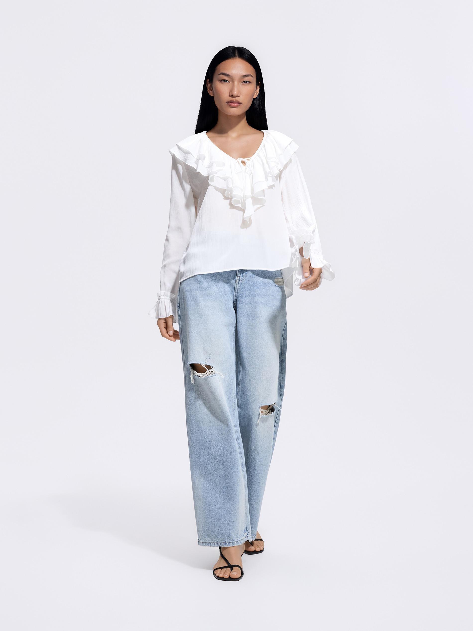 White Top With Frills, White, medium