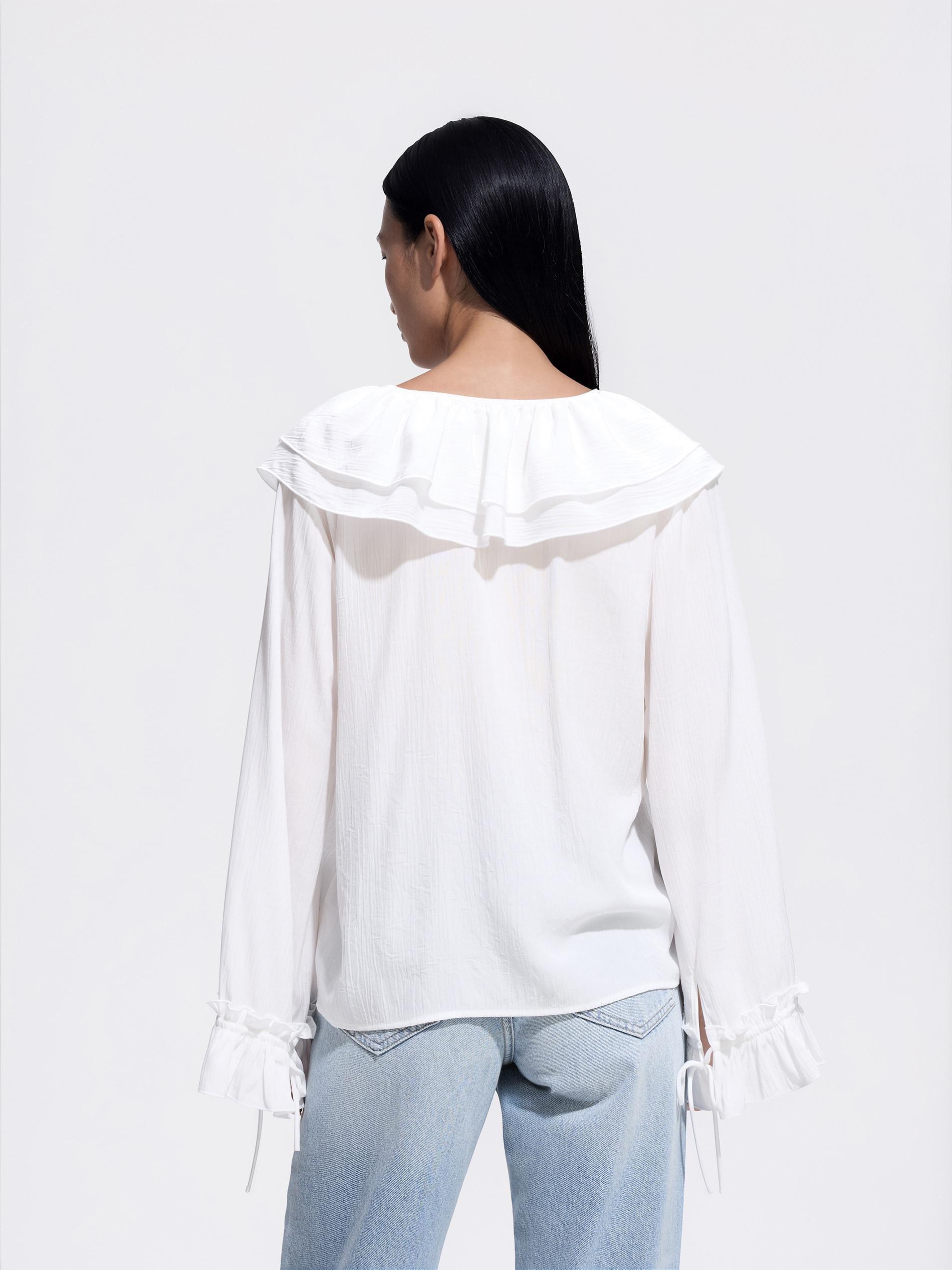 White Top With Frills, White, large image number 3