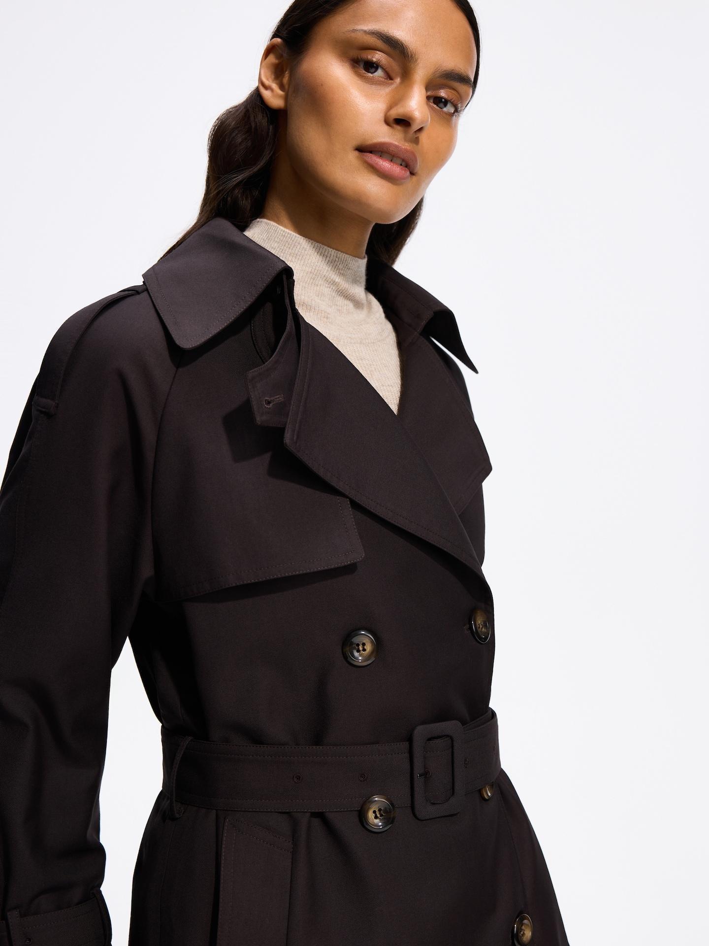 Brown Double-Breasted Trench Coat With Belt, Brown, large image number 1