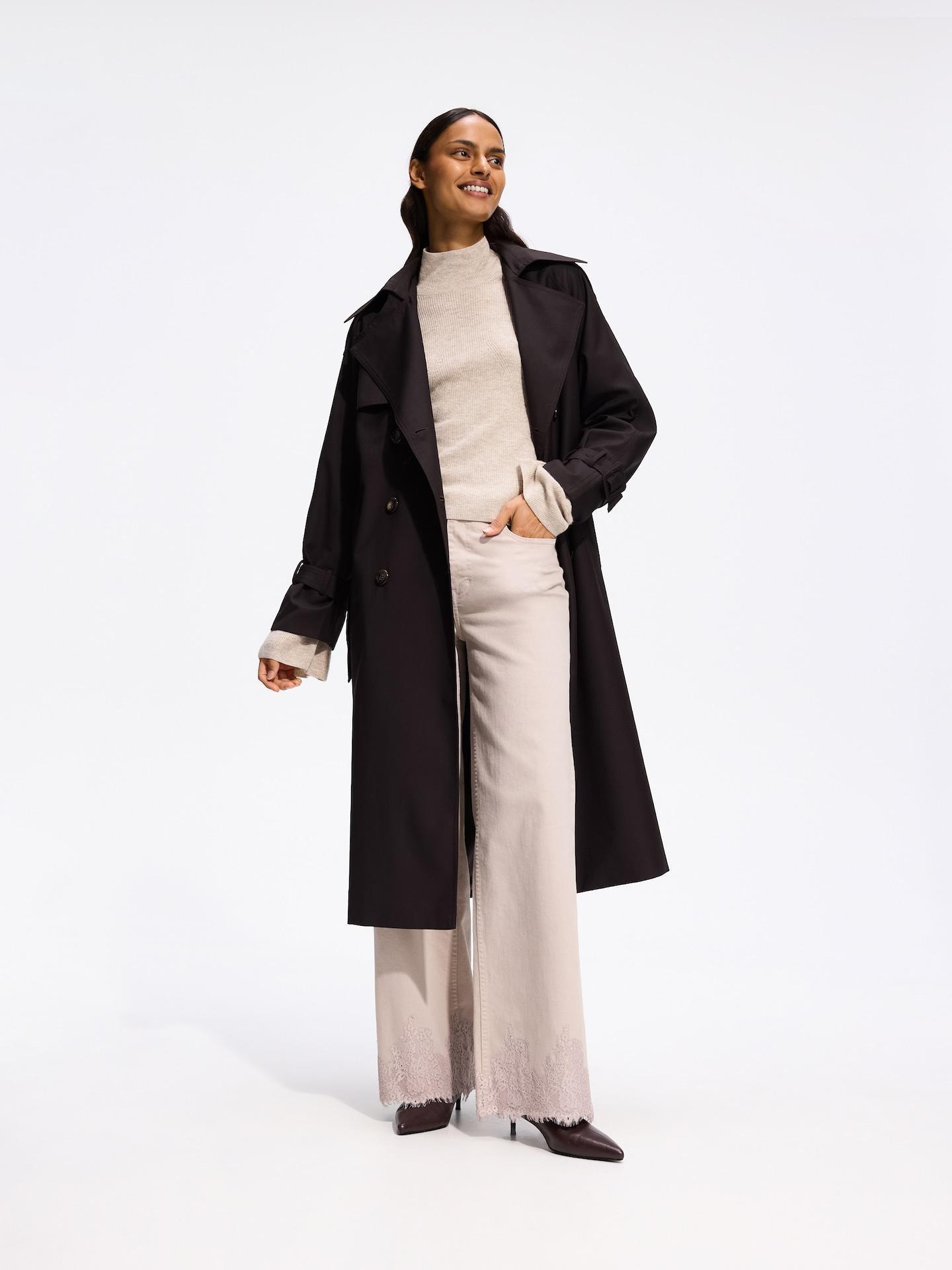 Brown Double-Breasted Trench Coat With Belt, Brown, medium