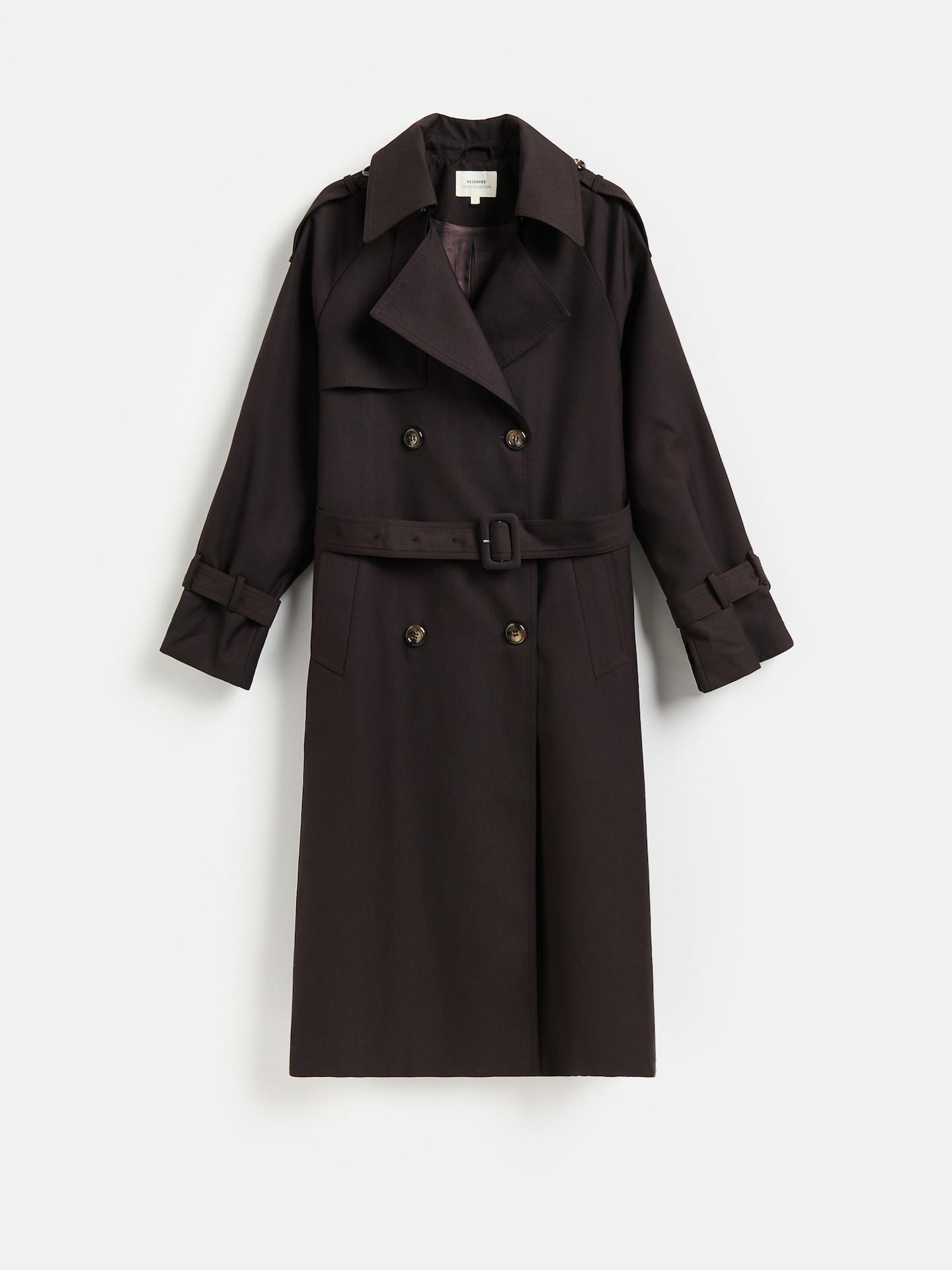 Brown Double-Breasted Trench Coat With Belt, Brown, large image number 4