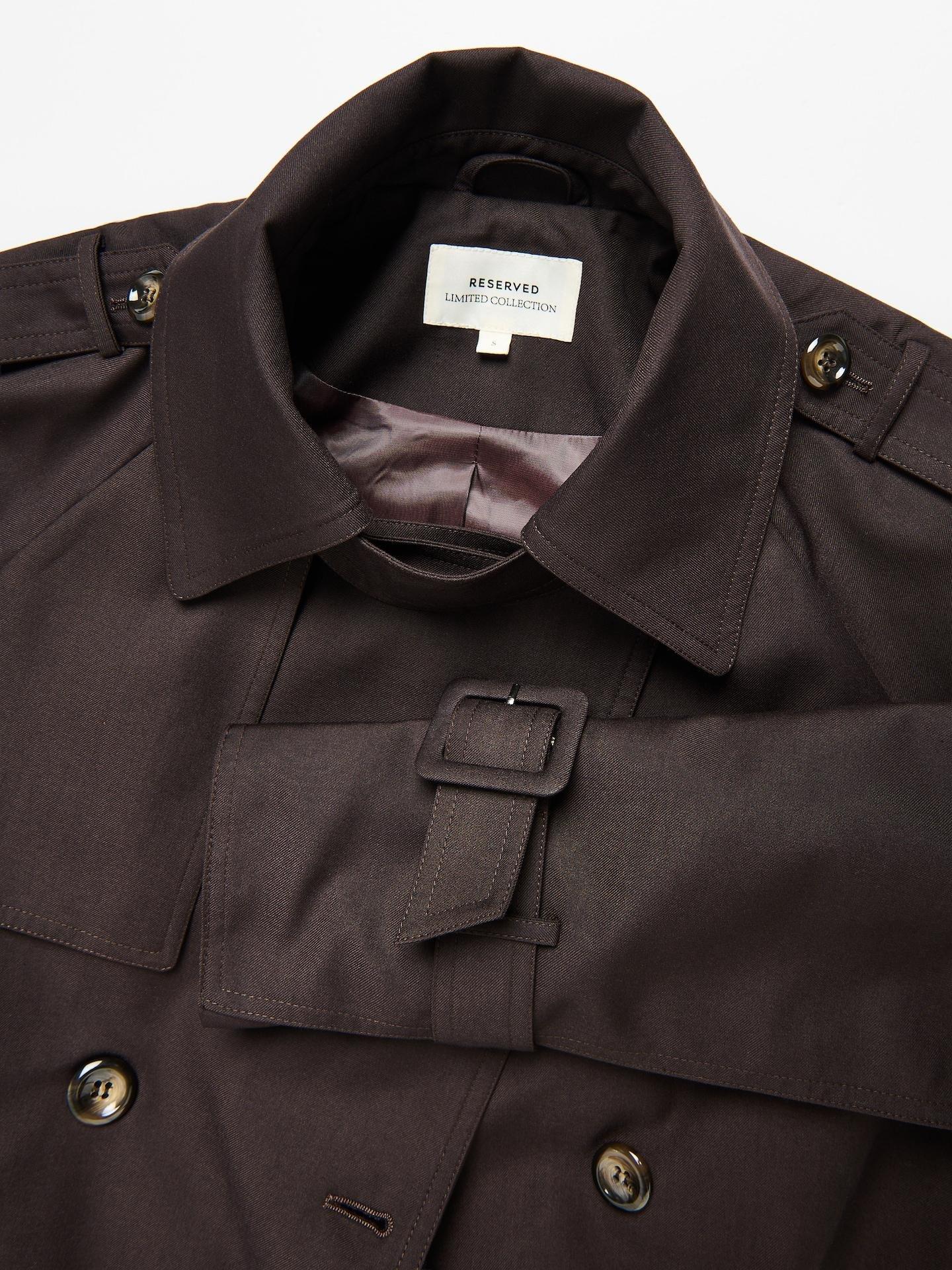 Brown Double-Breasted Trench Coat With Belt, Brown, large image number 5