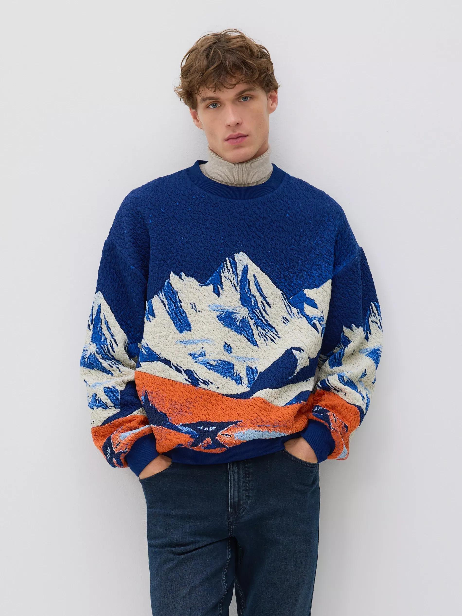 Navy Printed Sweatshirt, Navy, large image number 0