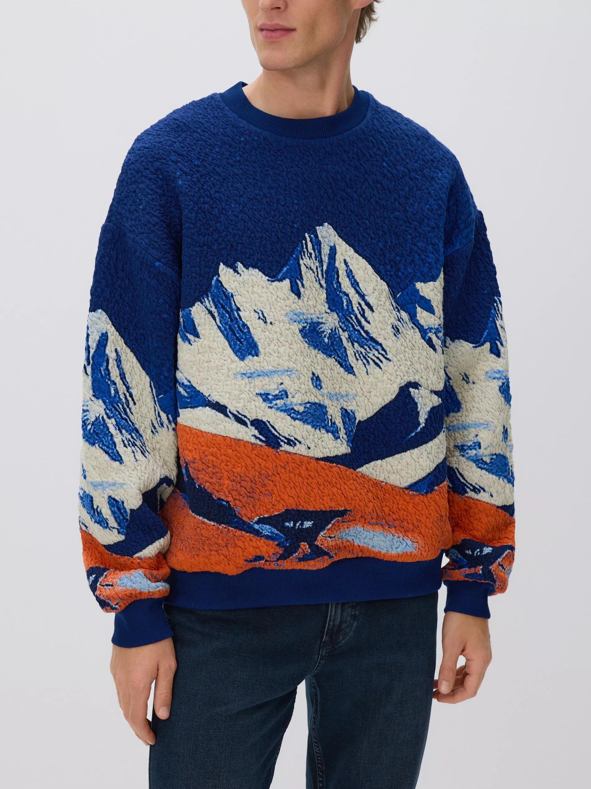 Navy Printed Sweatshirt, Navy, large image number 2