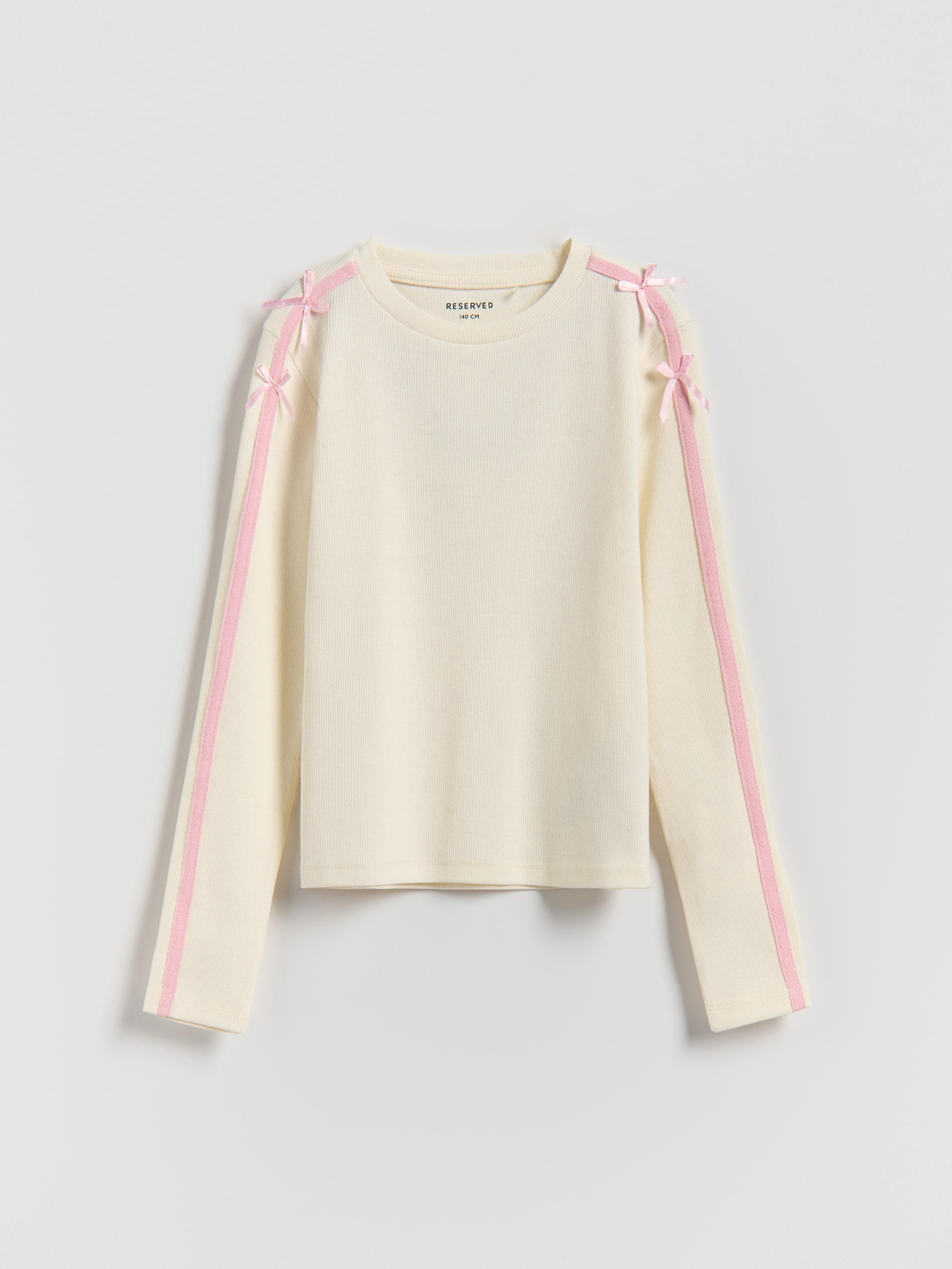 Cream Cotton Long Sleeve T-Shirt With Side Stripes, Ivory, large image number 2