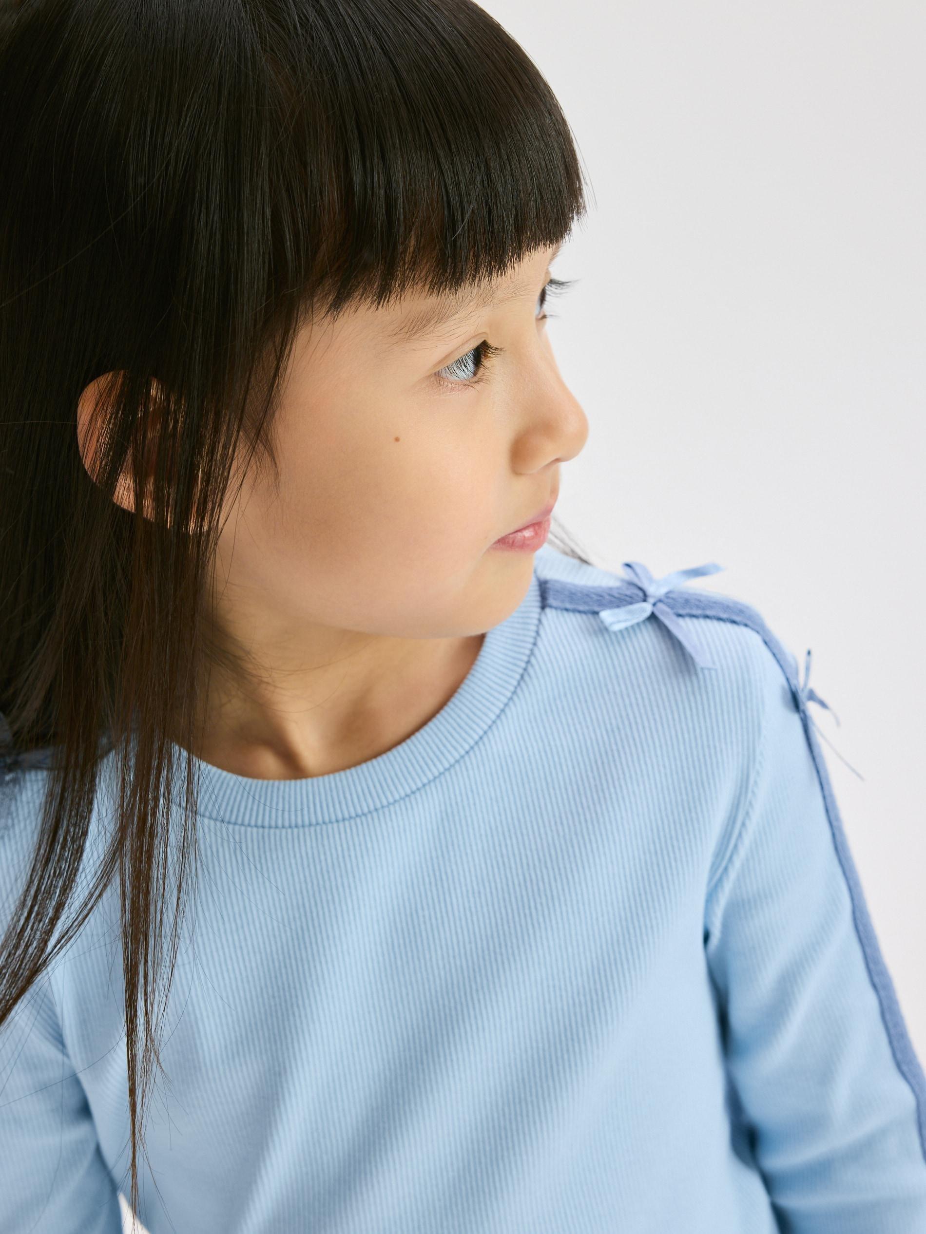 Blue Cotton Long Sleeve T-Shirt With Side Stripes, Blue, large image number 0