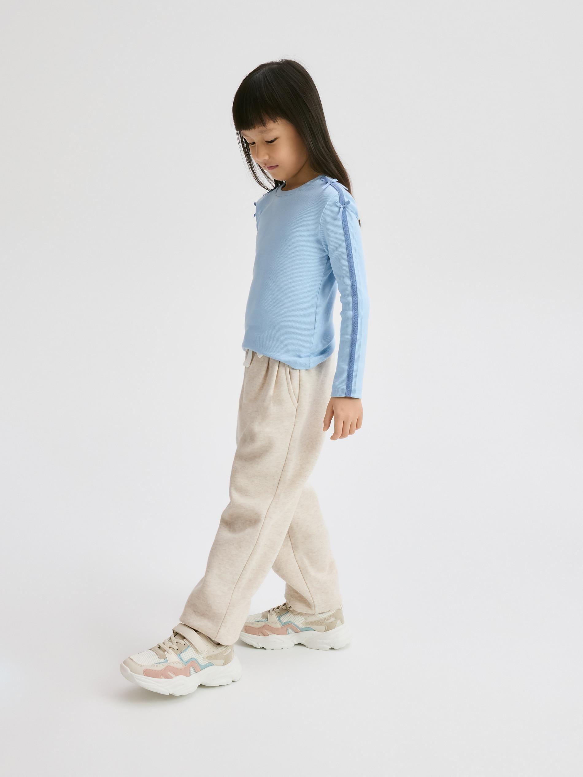 Blue Cotton Long Sleeve T-Shirt With Side Stripes, Blue, medium