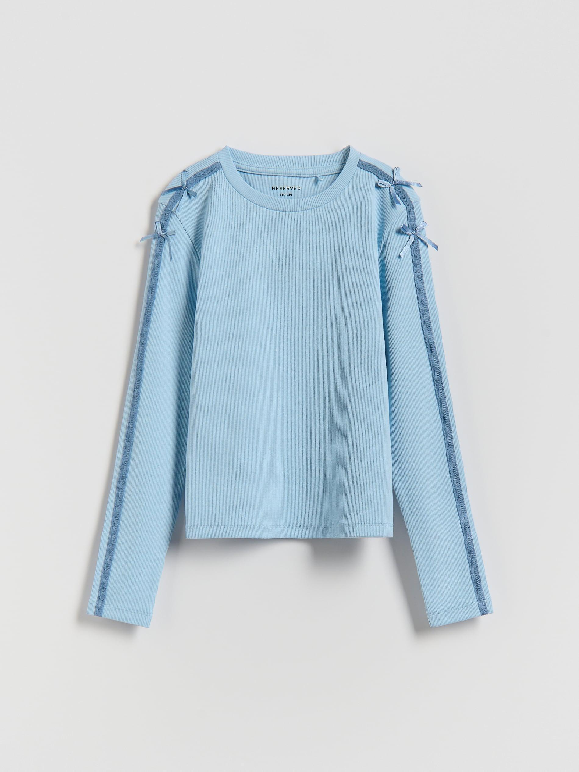 Blue Cotton Long Sleeve T-Shirt With Side Stripes, Blue, large image number 2