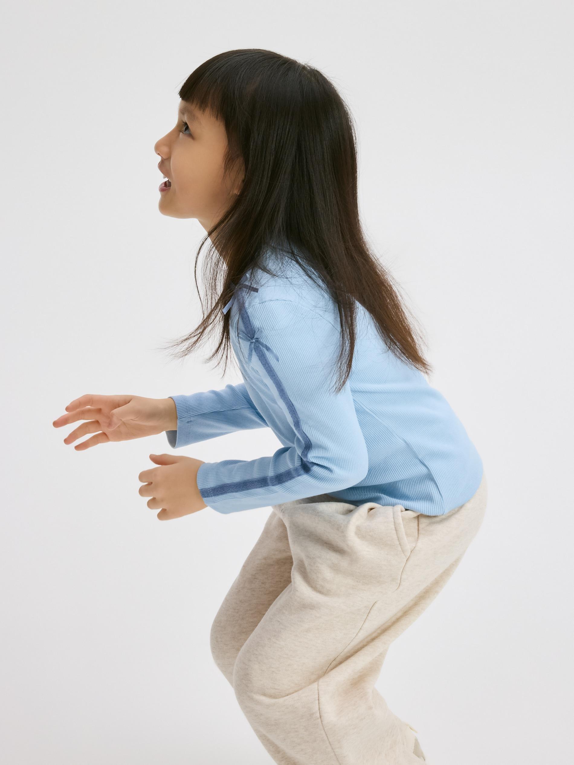 Blue Cotton Long Sleeve T-Shirt With Side Stripes, Blue, large image number 4