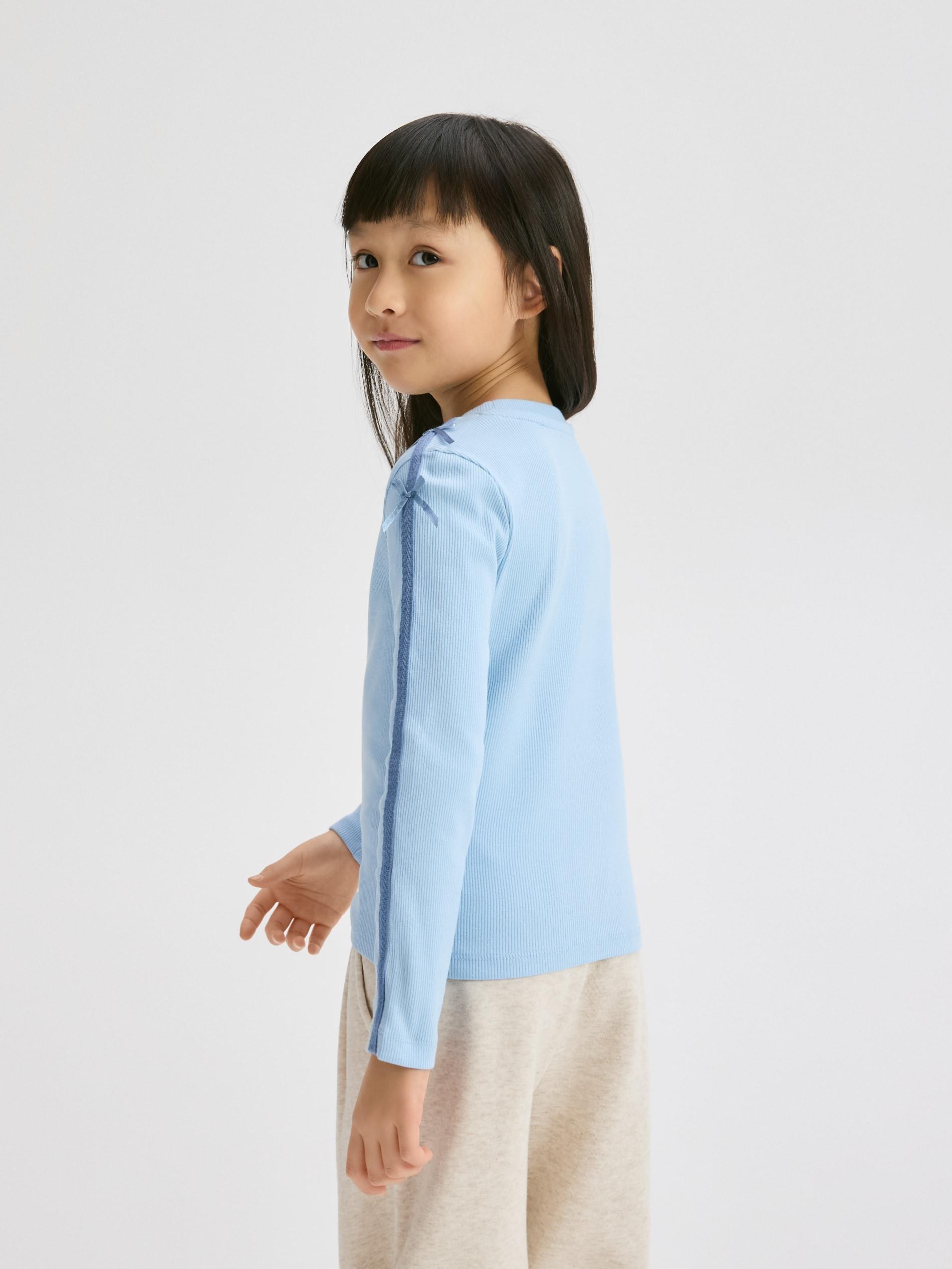 Blue Cotton Long Sleeve T-Shirt With Side Stripes, Blue, large image number 5