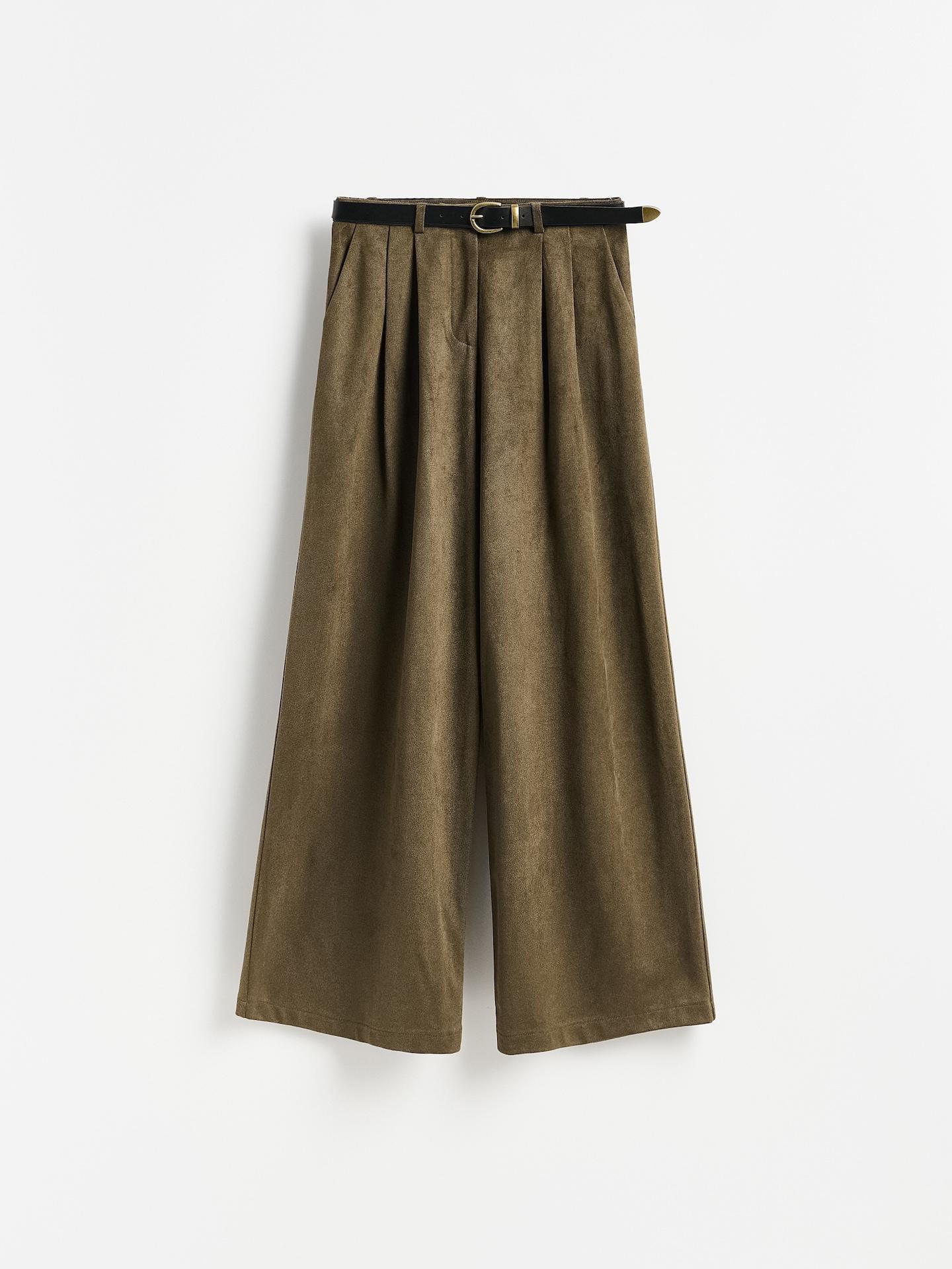 Multicolour Wide Leg Trousers With Belt, Khaki, large image number 0