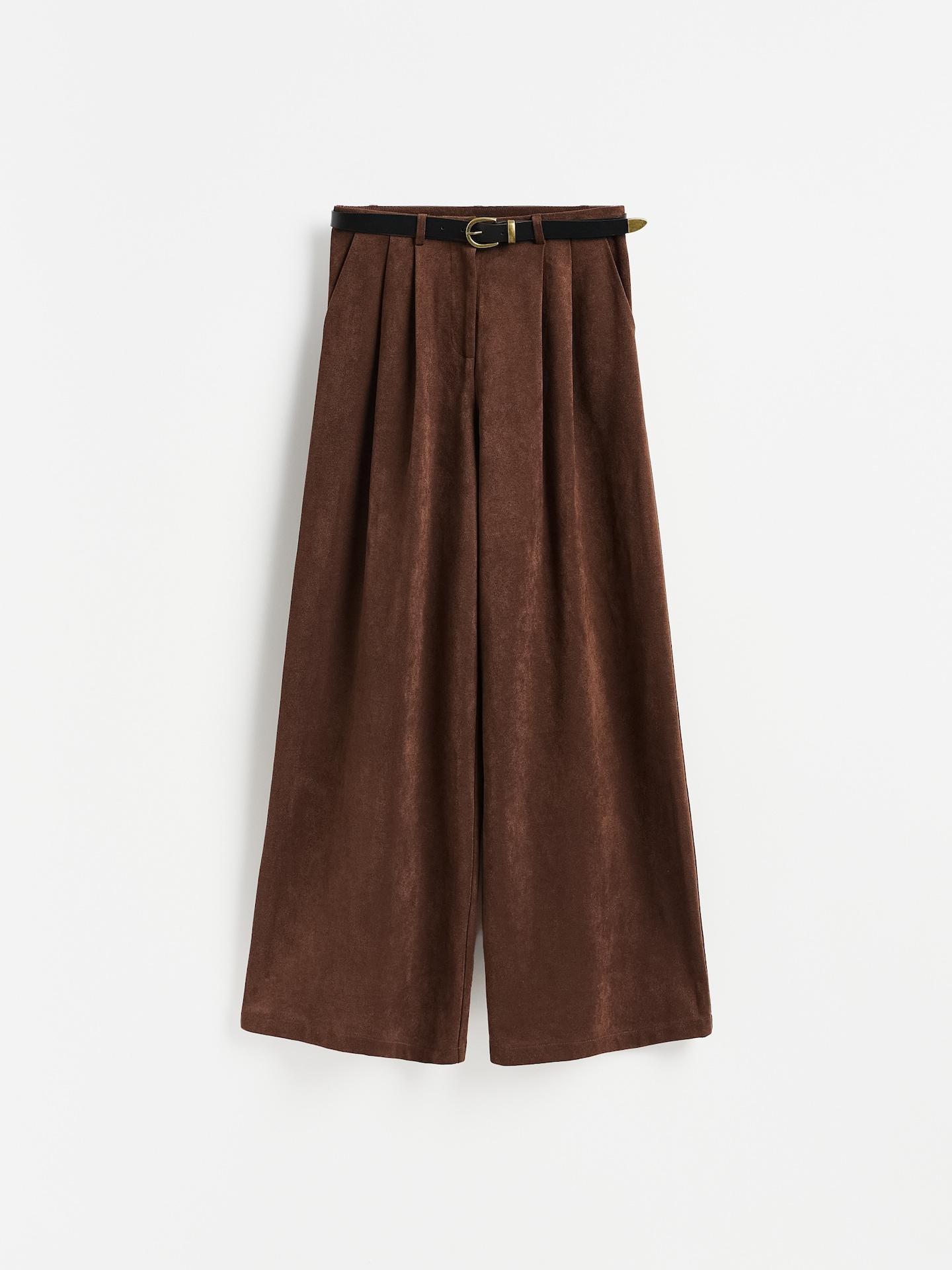 Brown Wide Leg Trousers With Belt, Brown, large image number 0