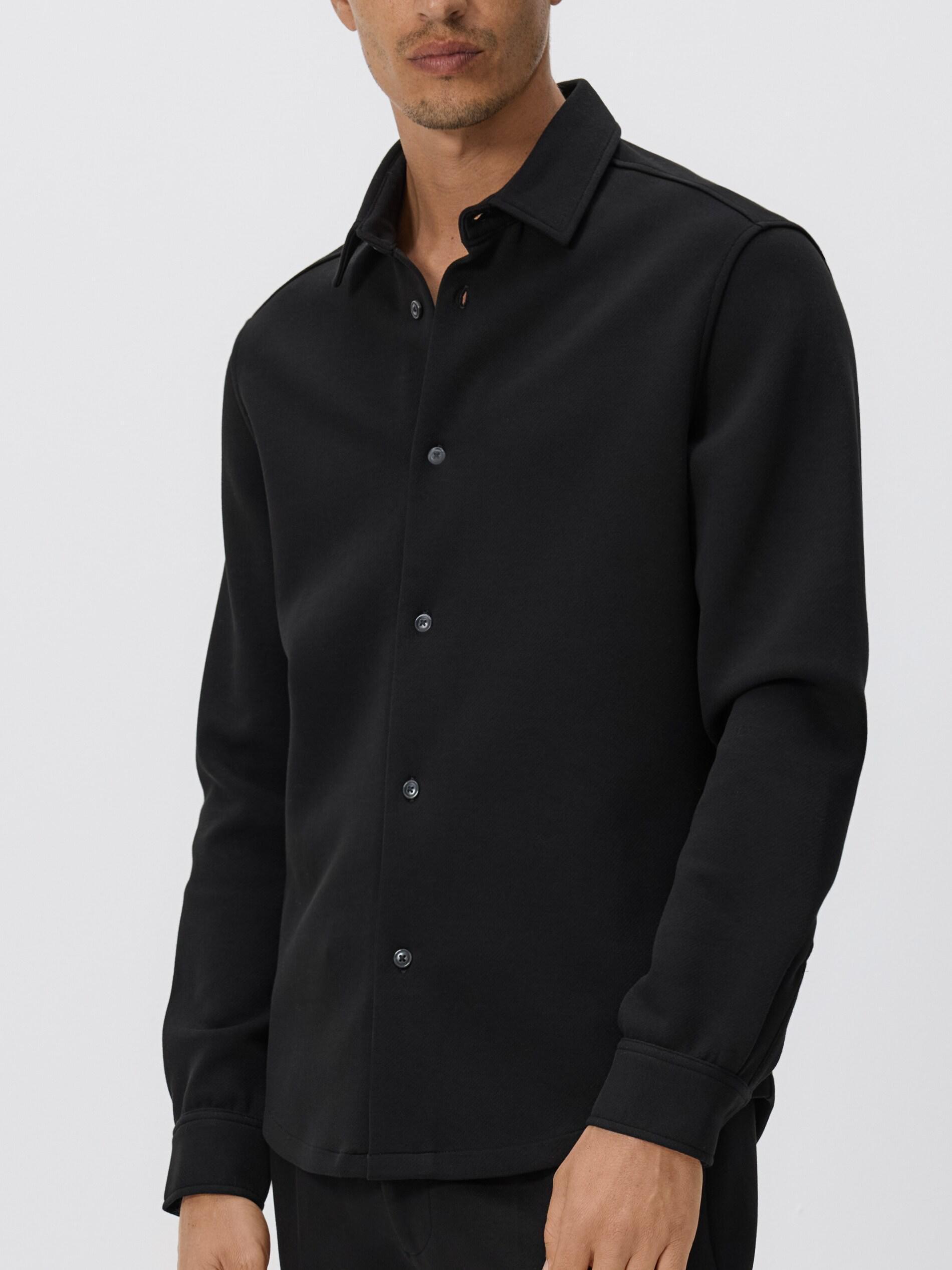 Black Slim Fit Plain Shirt, Black, medium
