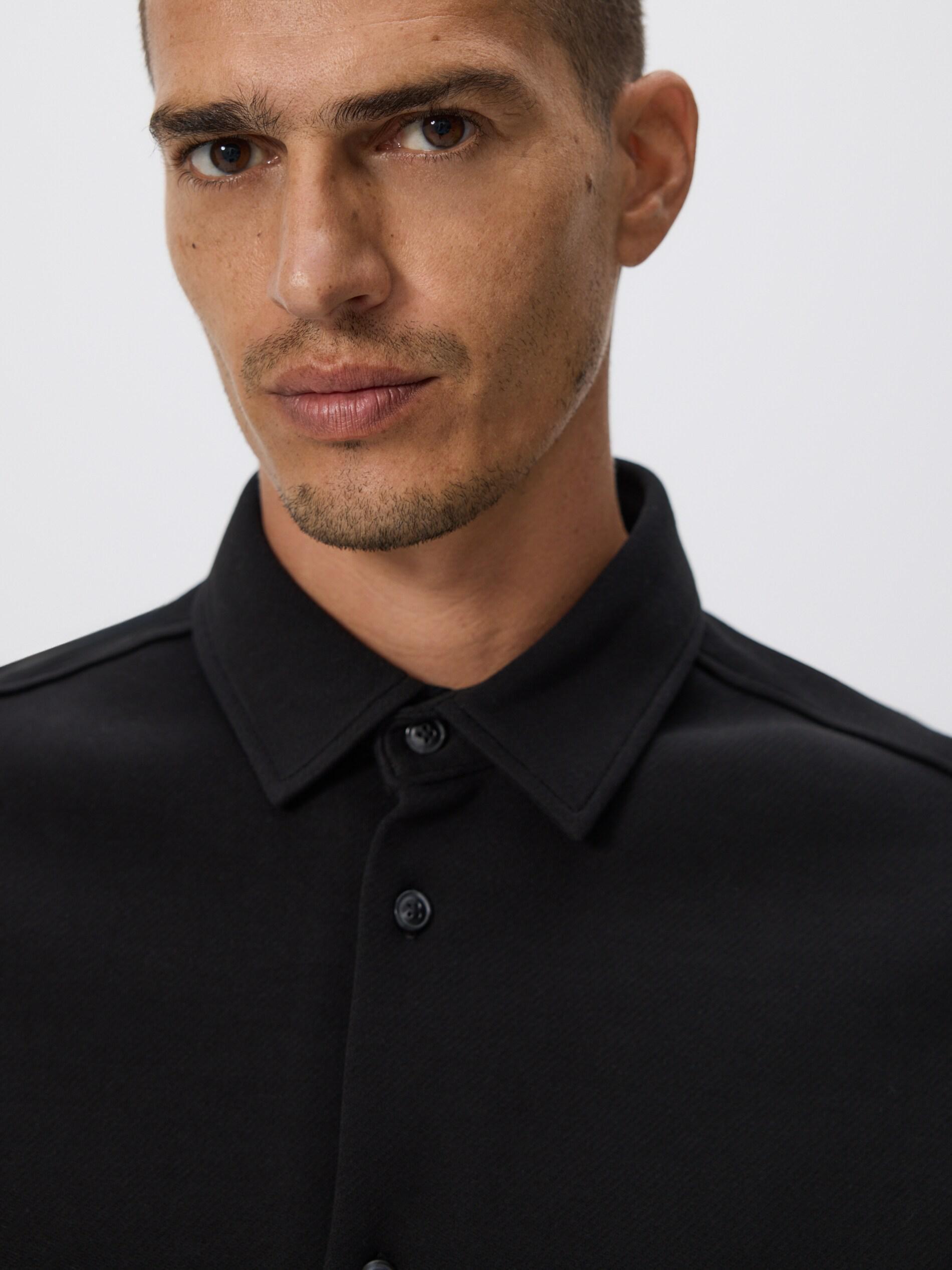 Black Slim Fit Plain Shirt, Black, medium