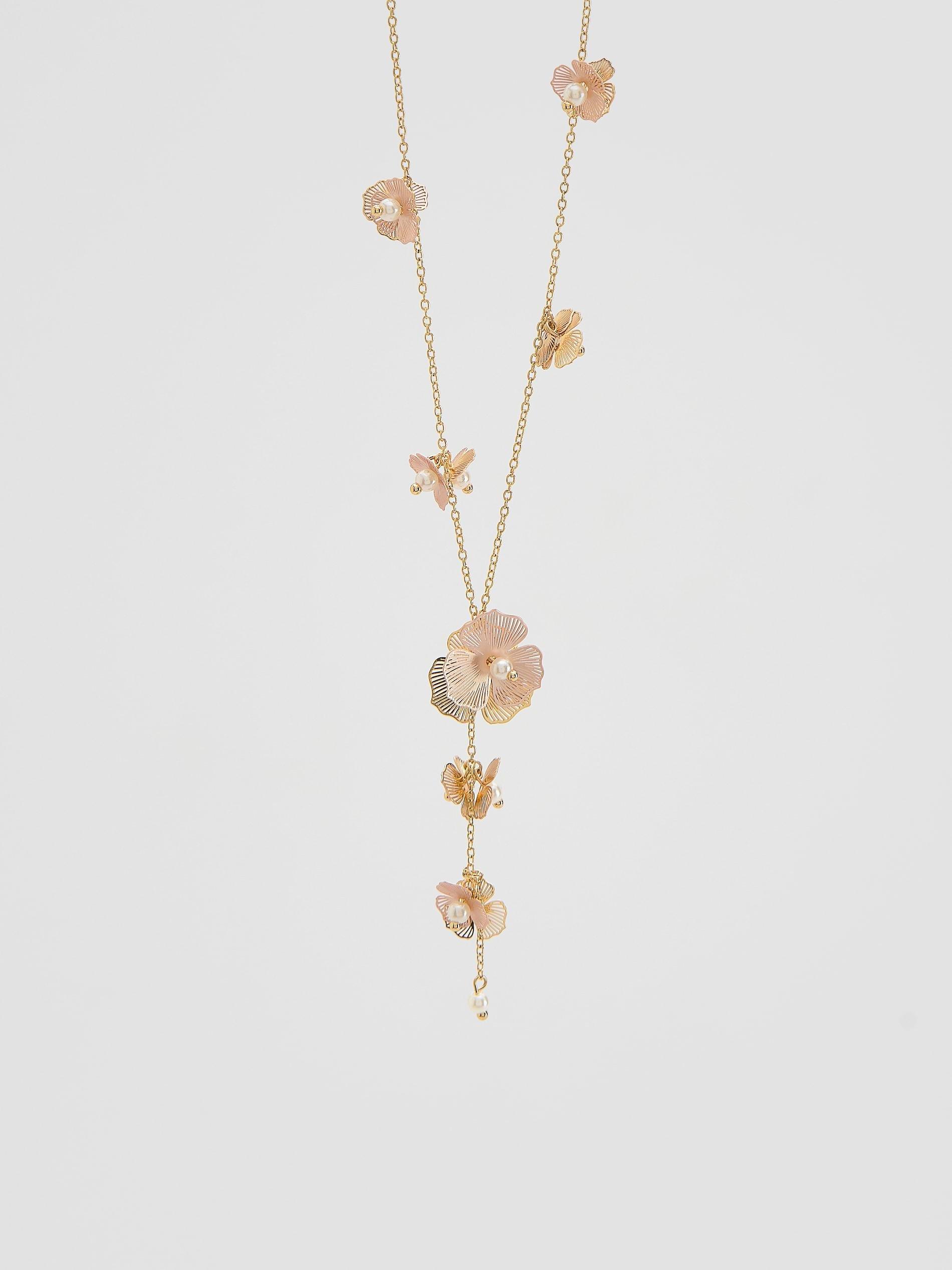 Multicolour Necklace With Floral Pendant, Multicolor, medium