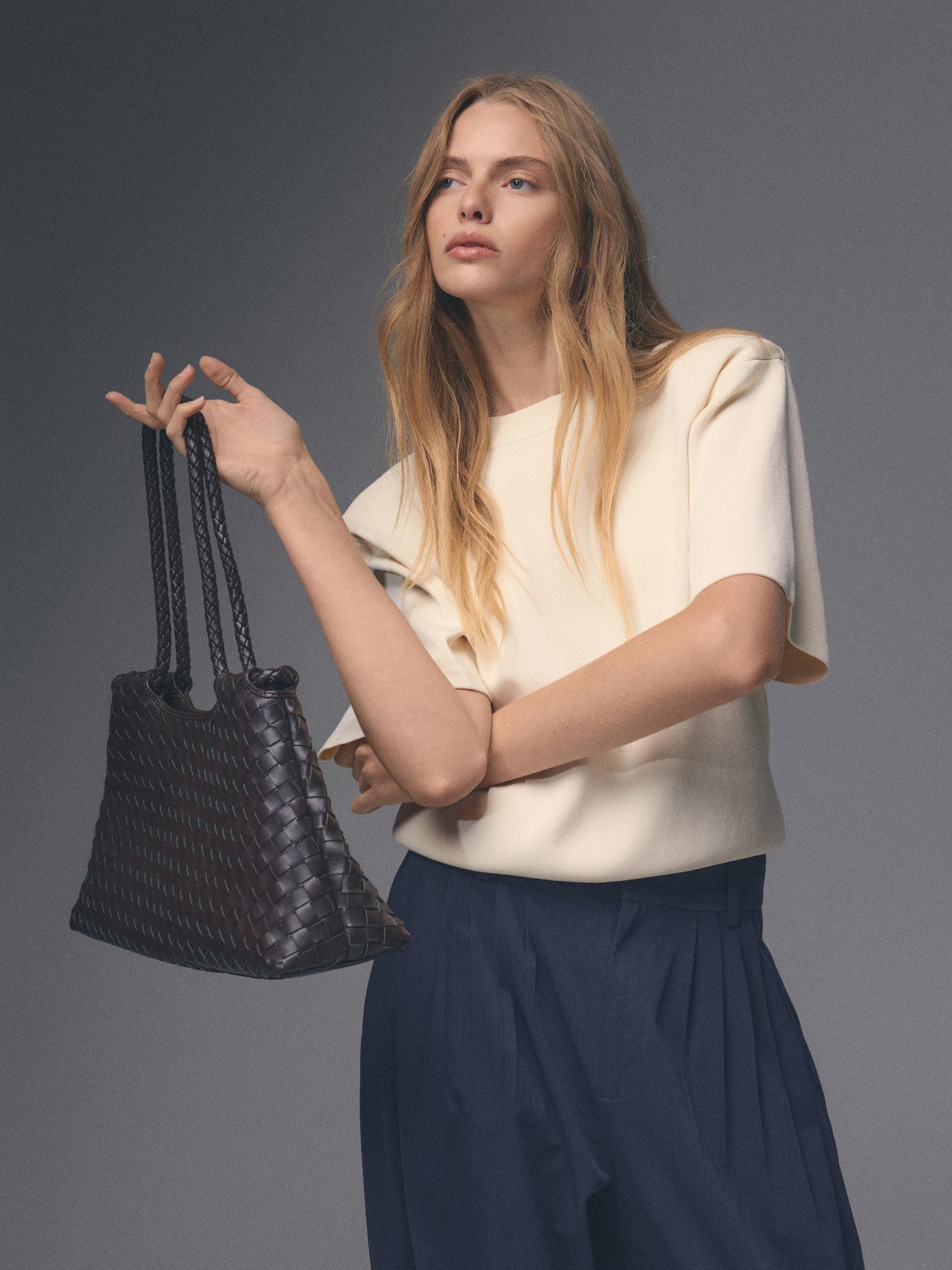 Brown Woven Shopper Bag, Brown, medium