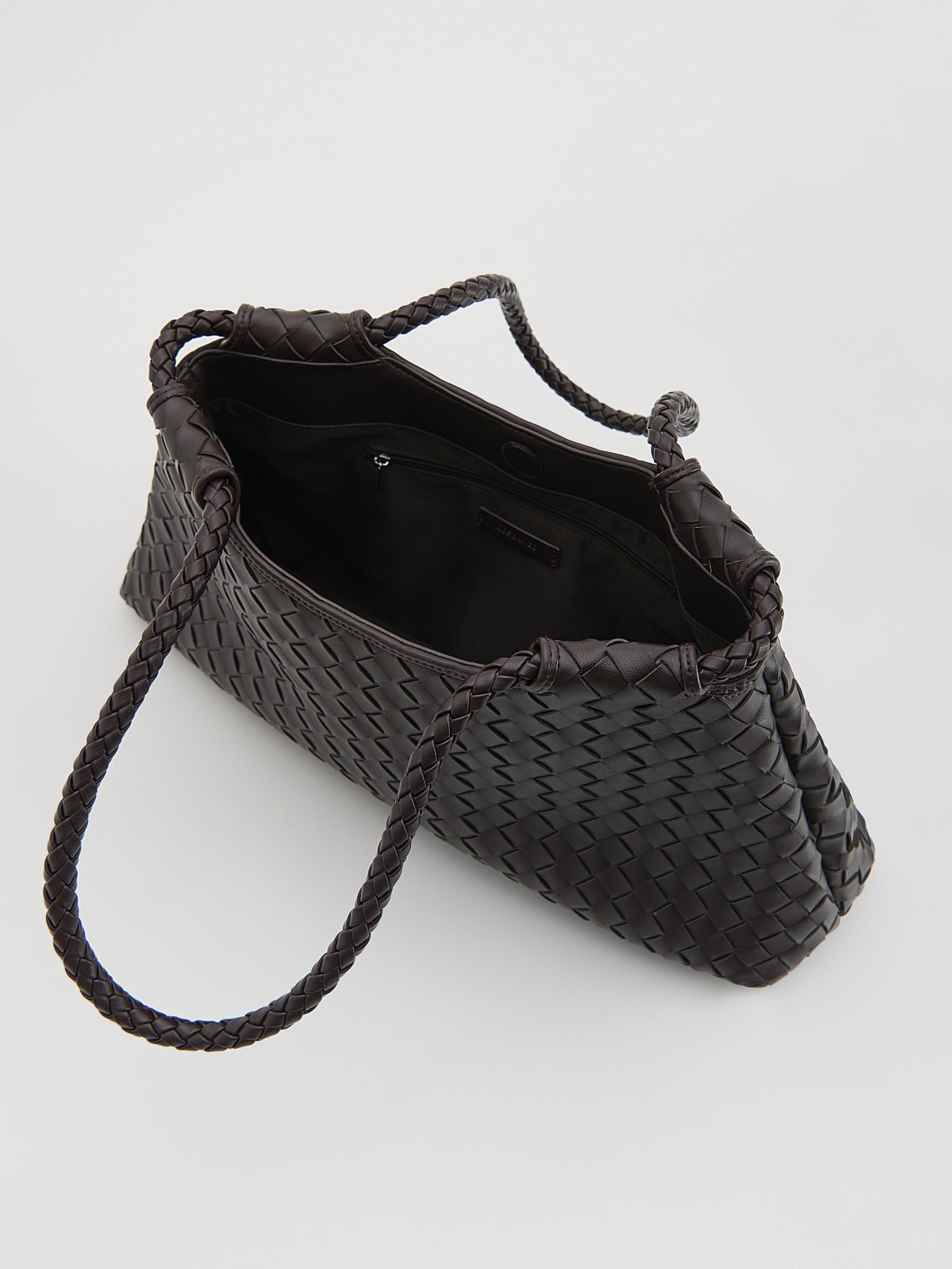 Brown Woven Shopper Bag, Brown, large image number 3