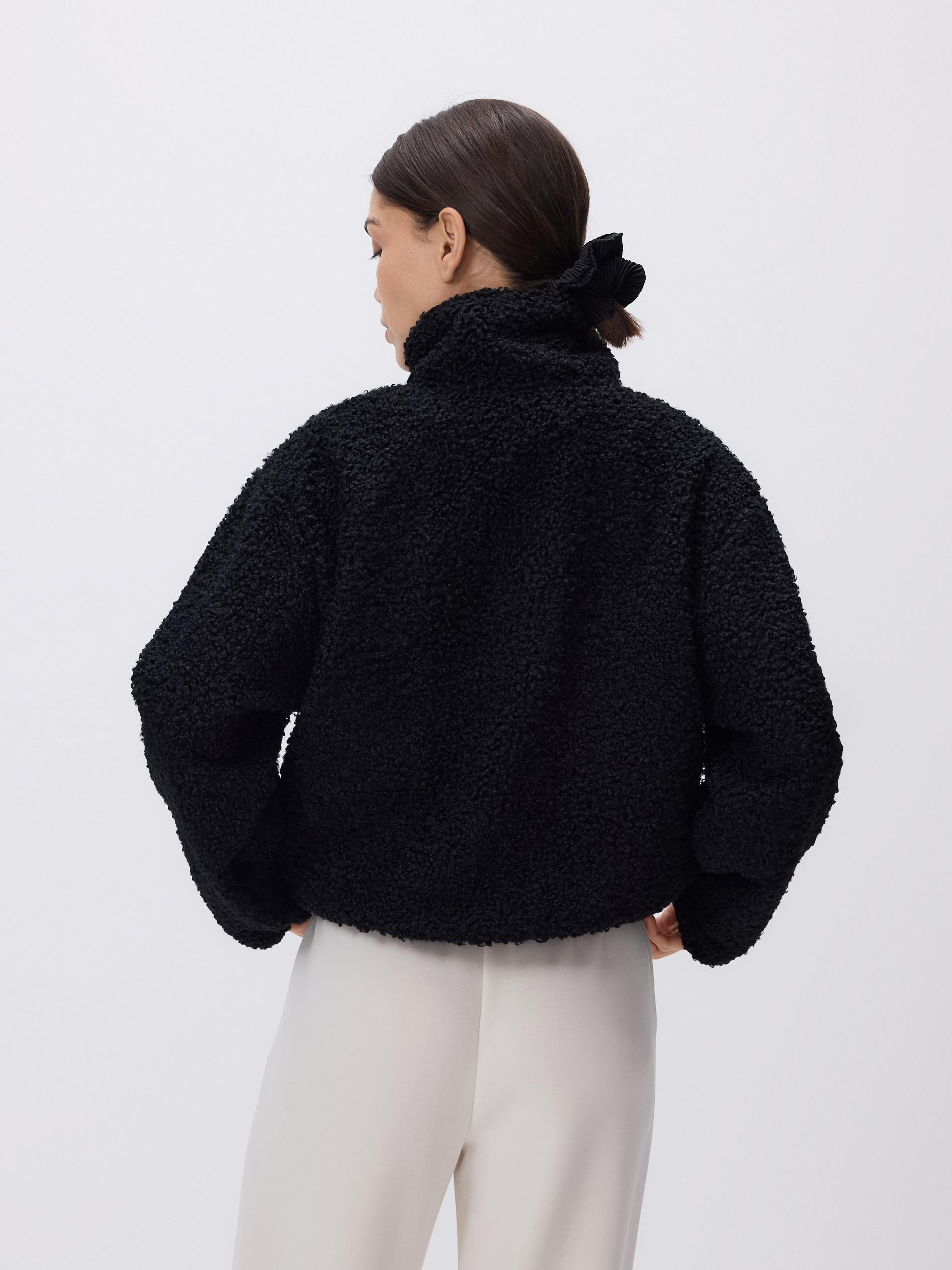 Black Faux Shearling Sweatshirt, Black, large image number 3