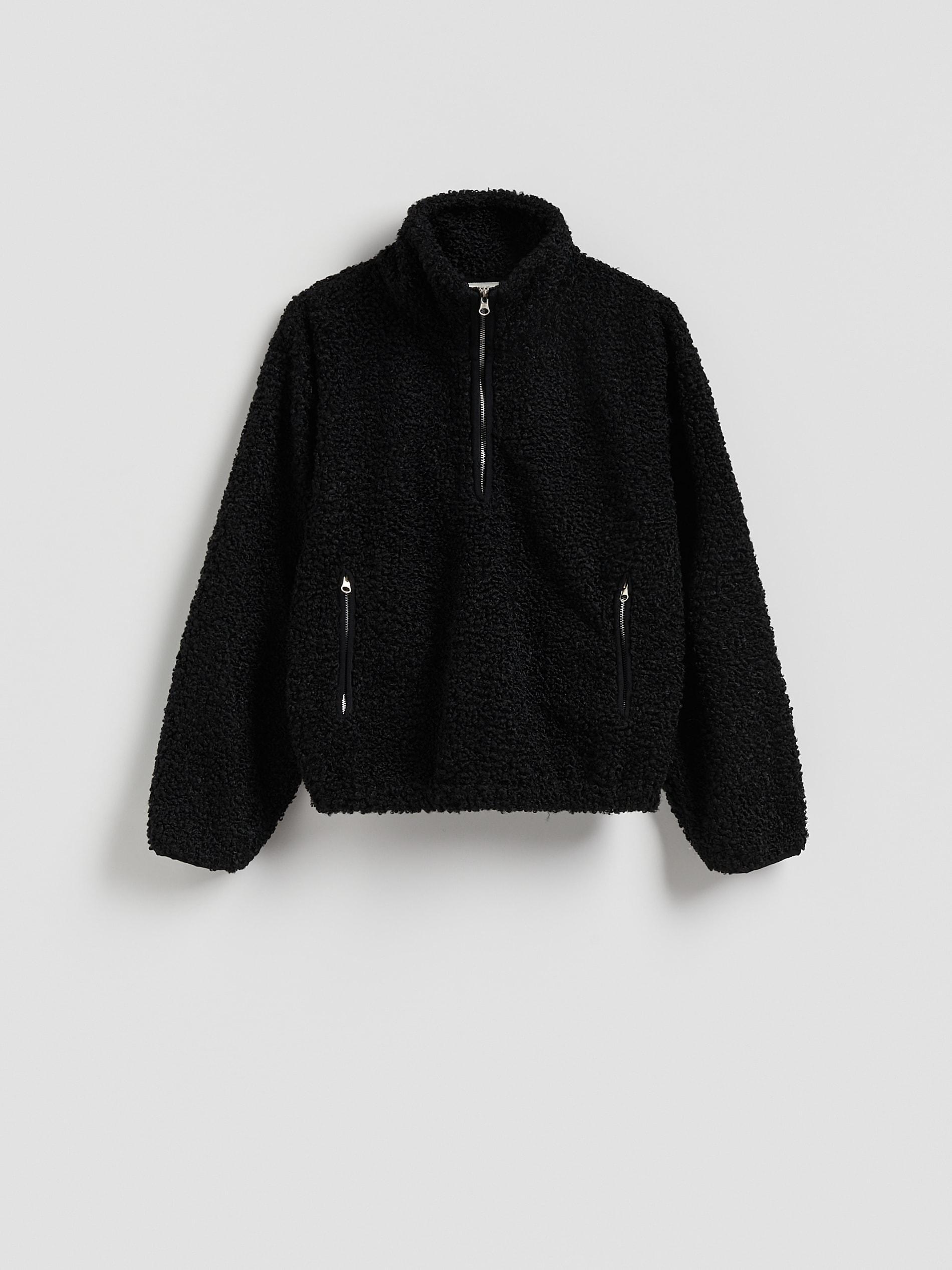 Black Faux Shearling Sweatshirt, Black, large image number 4