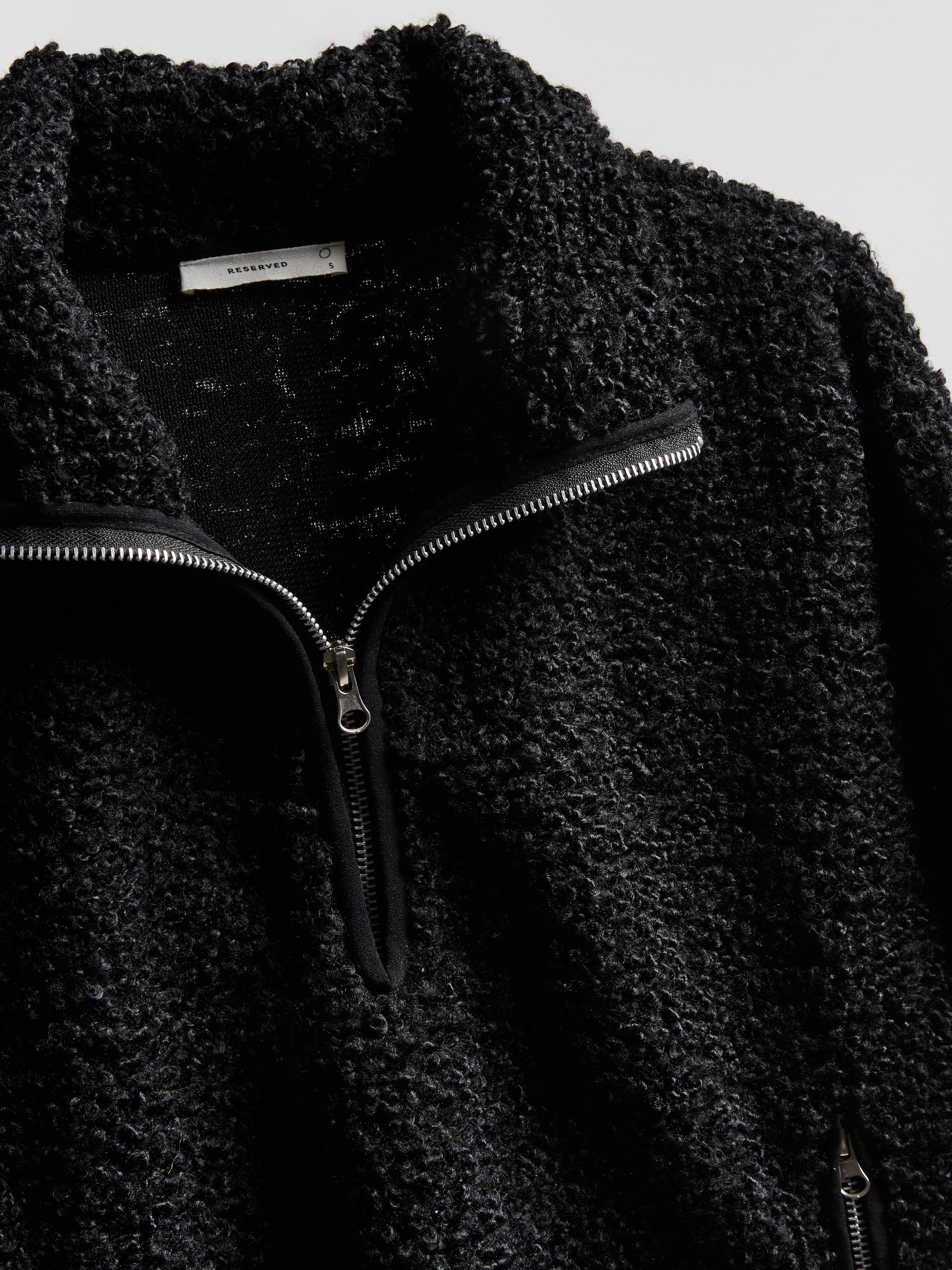 Black Faux Shearling Sweatshirt, Black, large image number 5