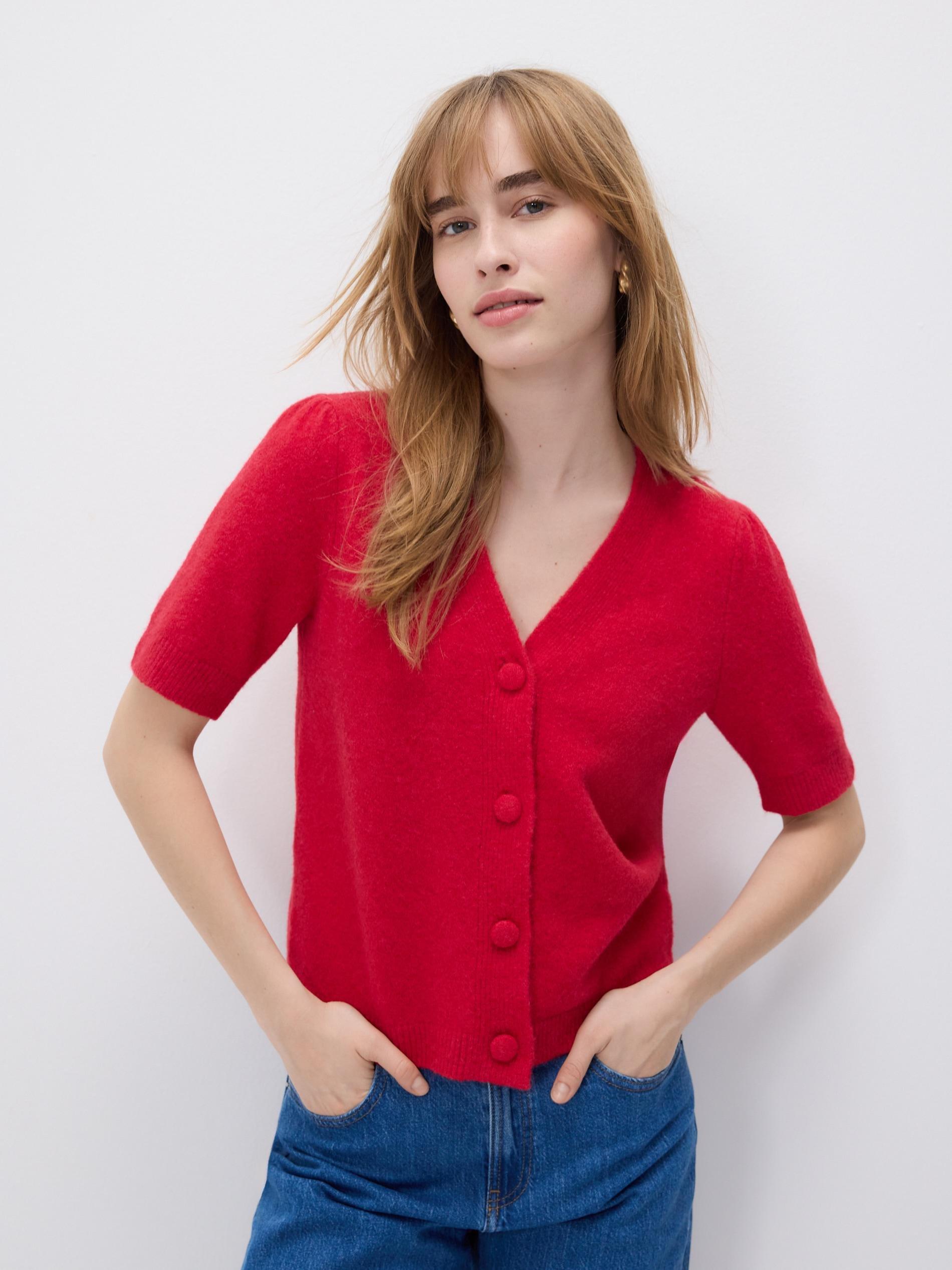 Red Wool Blend Cardigan, Red, large image number 0